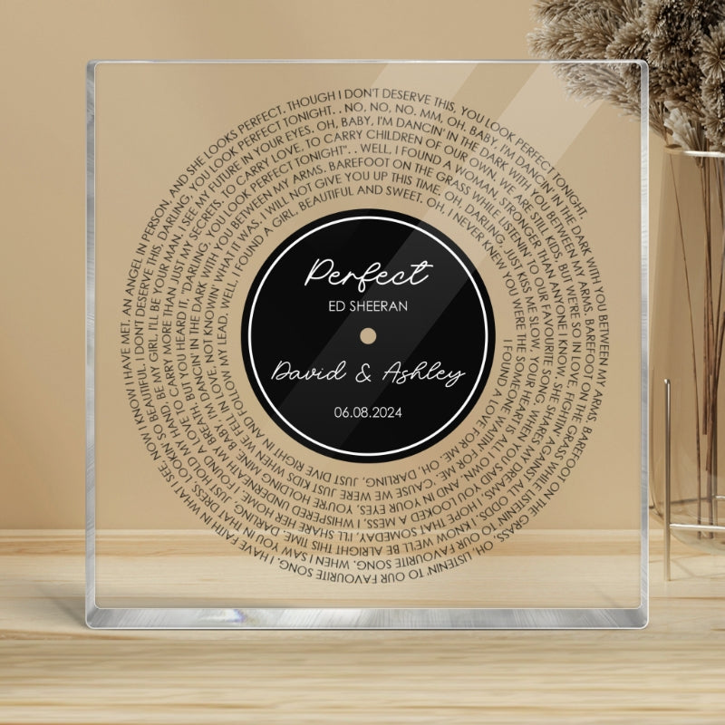 Custom Couple Favorite Song Vinyl Record Personalized Square Acrylic Block Plaque, Heartfelt 2025 Gift For Couple, For Him, For Her