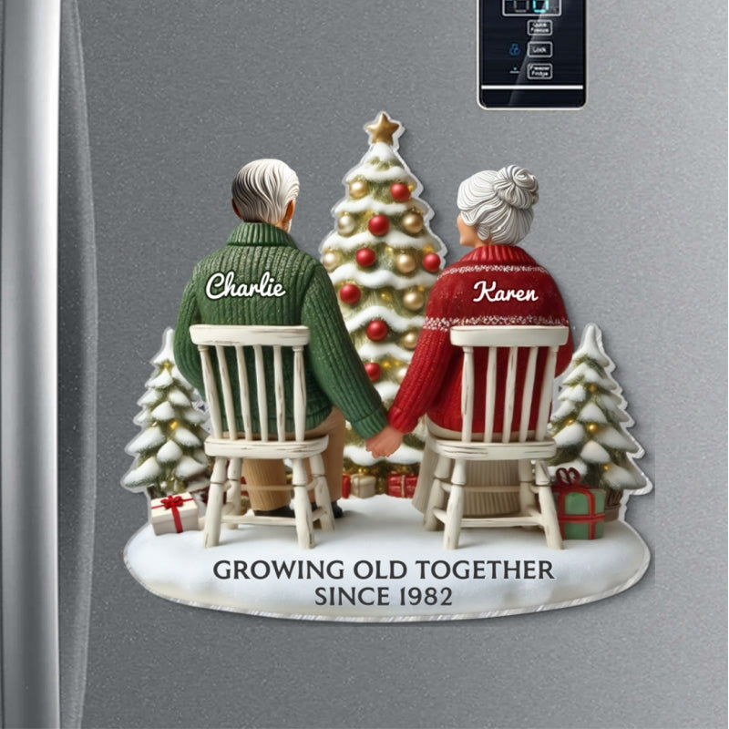 3D Back View Couple Growing Old Together Personalized Acrylic Fridge Magnet, 2025 Heartfelt Gift, Anniversary Gift For Couple, For Him, For Her, Husband, Wife