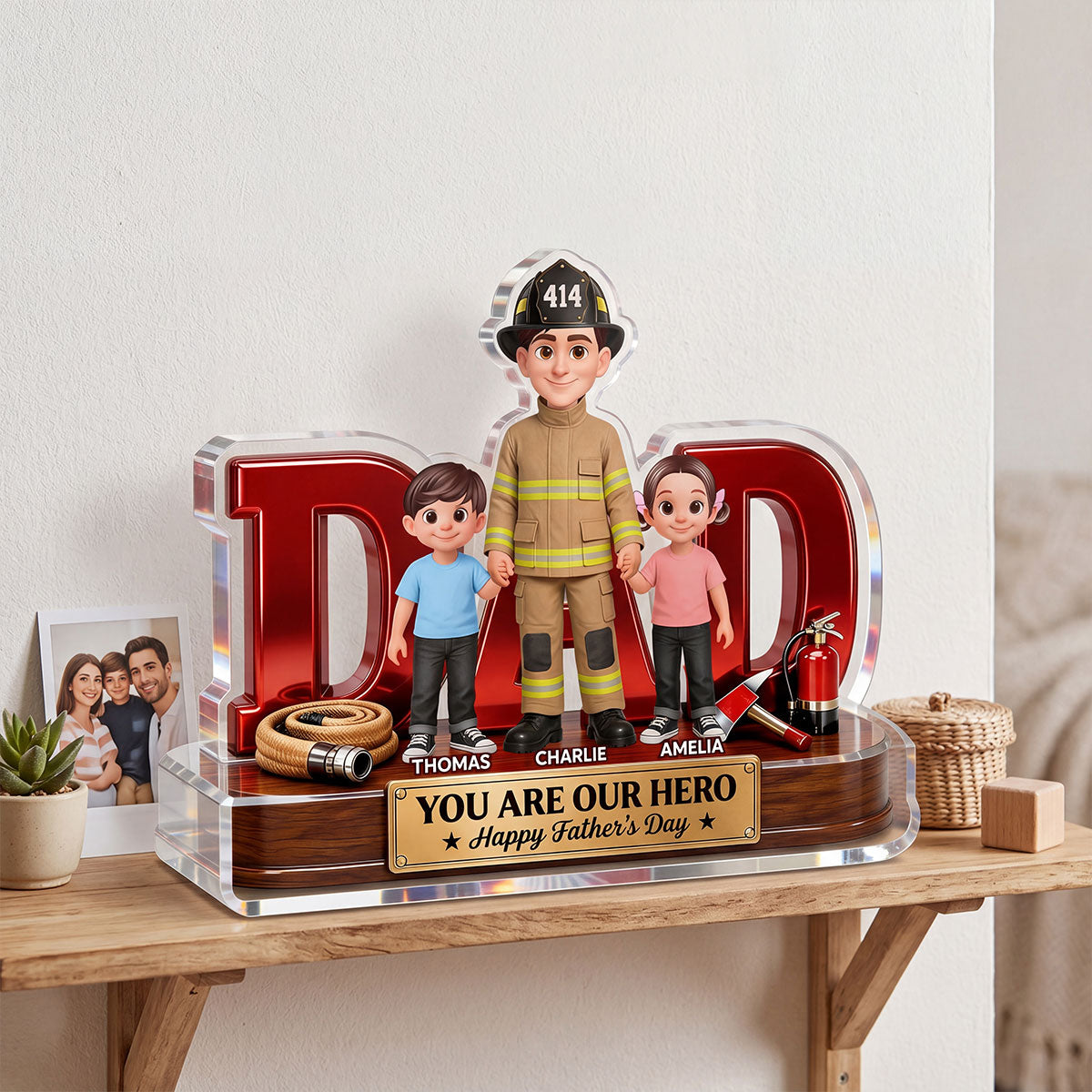 Proud Firefighter Dad You Are Our Hero - Personalized Acrylic Block Plaque - Gift For Dad, Husband
