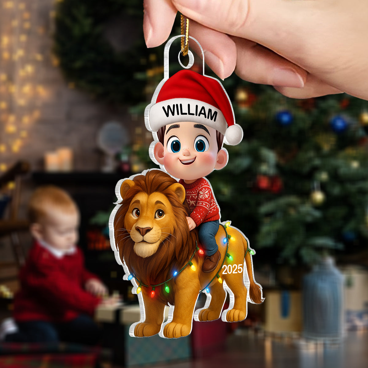 3D Effect Little Kid Jungle Safari Animals Fox Christmas Personalized Acrylic Ornament
