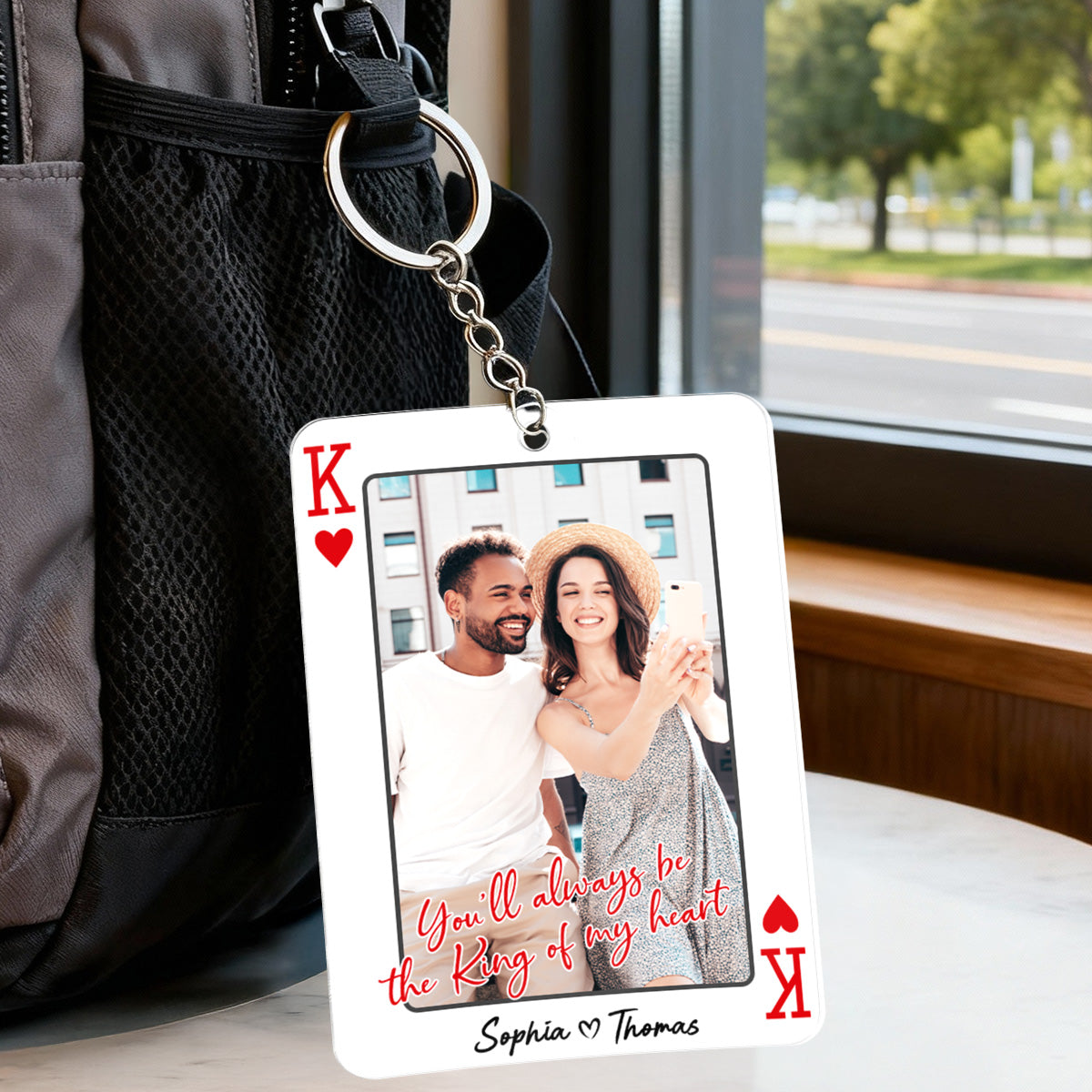 King/Queen Of My Heart Couple Custom Photo - Personalized Acrylic Keychain - Valentine's Day Gift, Anniversary Gift For Him, For Her
