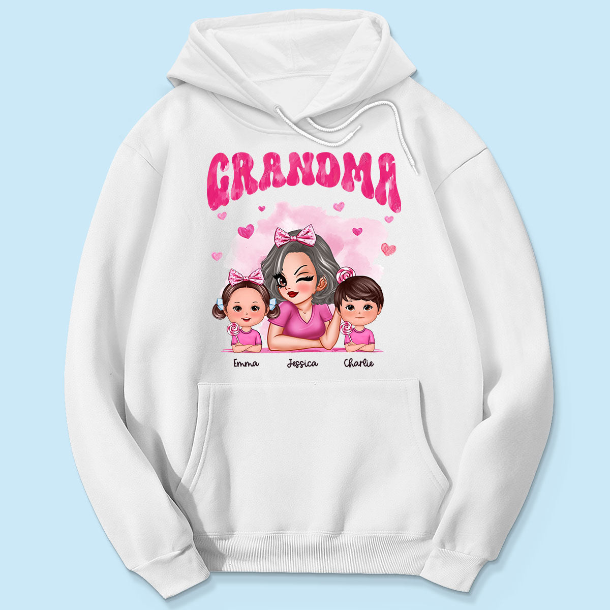 Pink Valentine's Grandma And Grandkids Personalized Shirt, Gift For Grandma