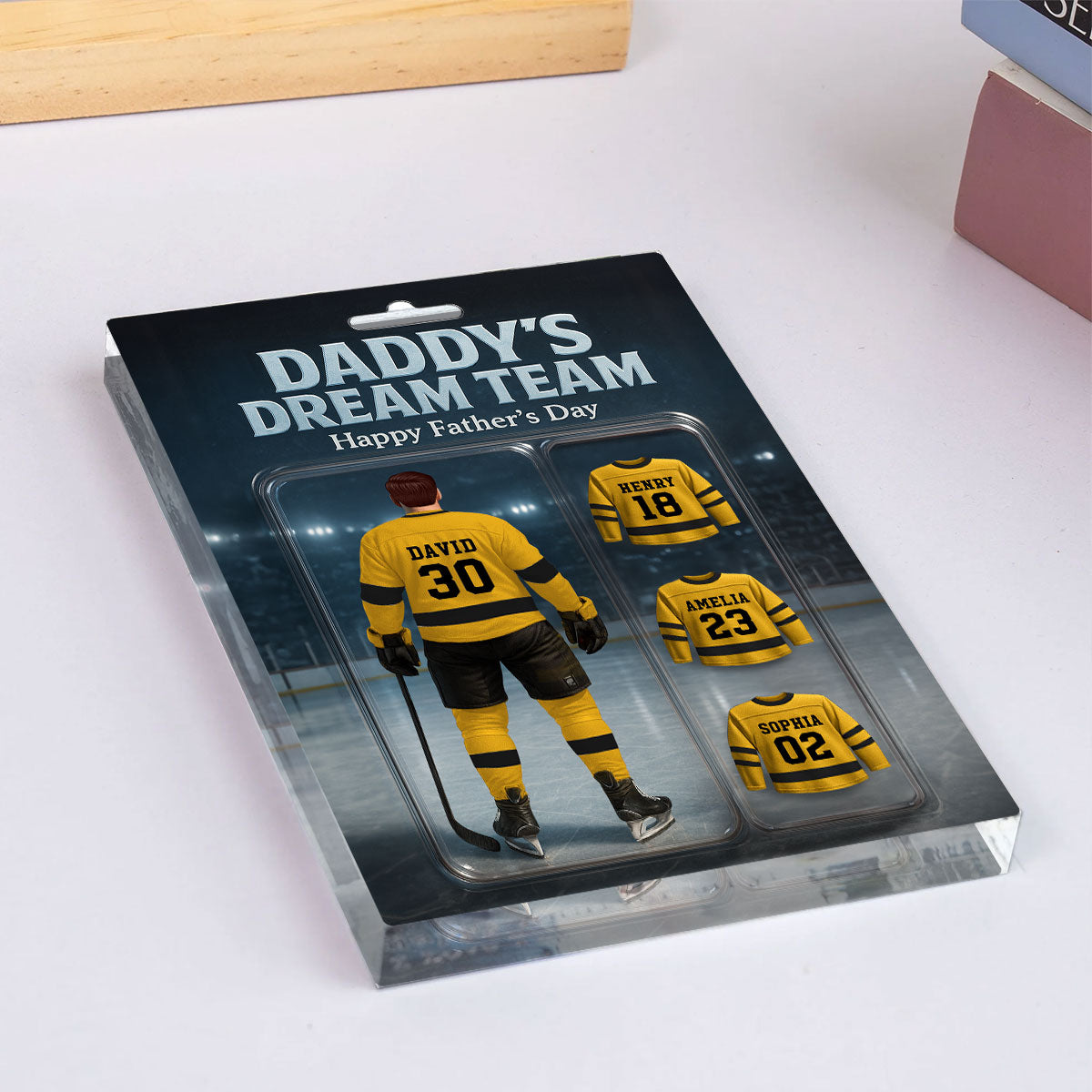 The Best Hockey Dad Ever With Kids' Names Custom Figure Personalized Acrylic Block Plaque, 2025 Gift For Him, For Dad