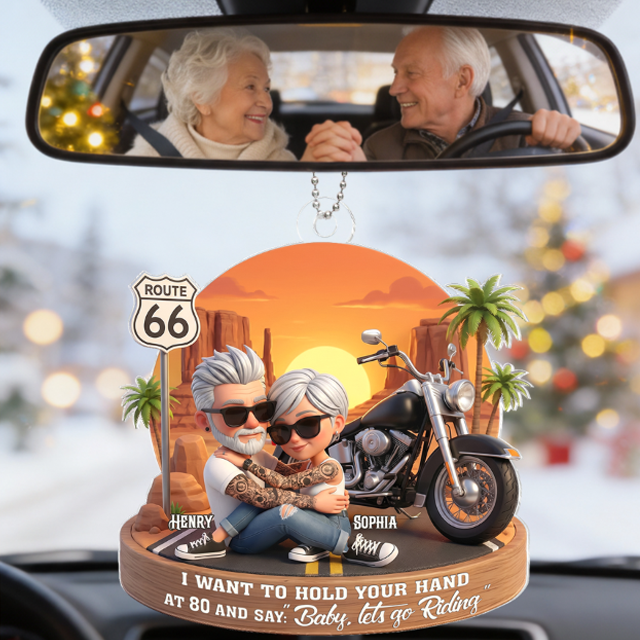 3D Effect Old Couple Baby Let's Go Riding - Personalized Acrylic Car Hanger - Sentimental Gift for him, for her
