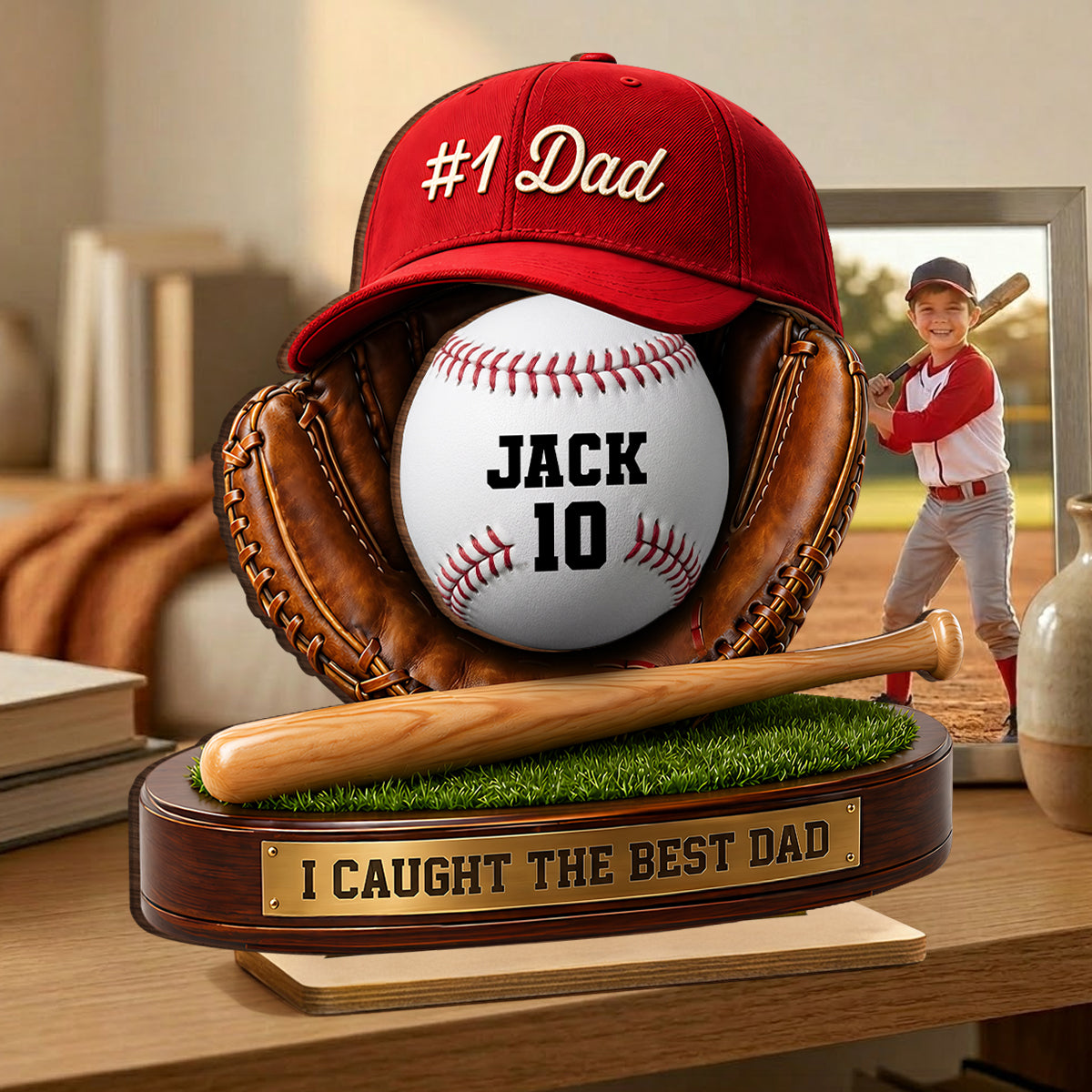 No 1 Baseball Dad - Personalized 2-Layered Wooden Plaque - Gift for Dad, Husband