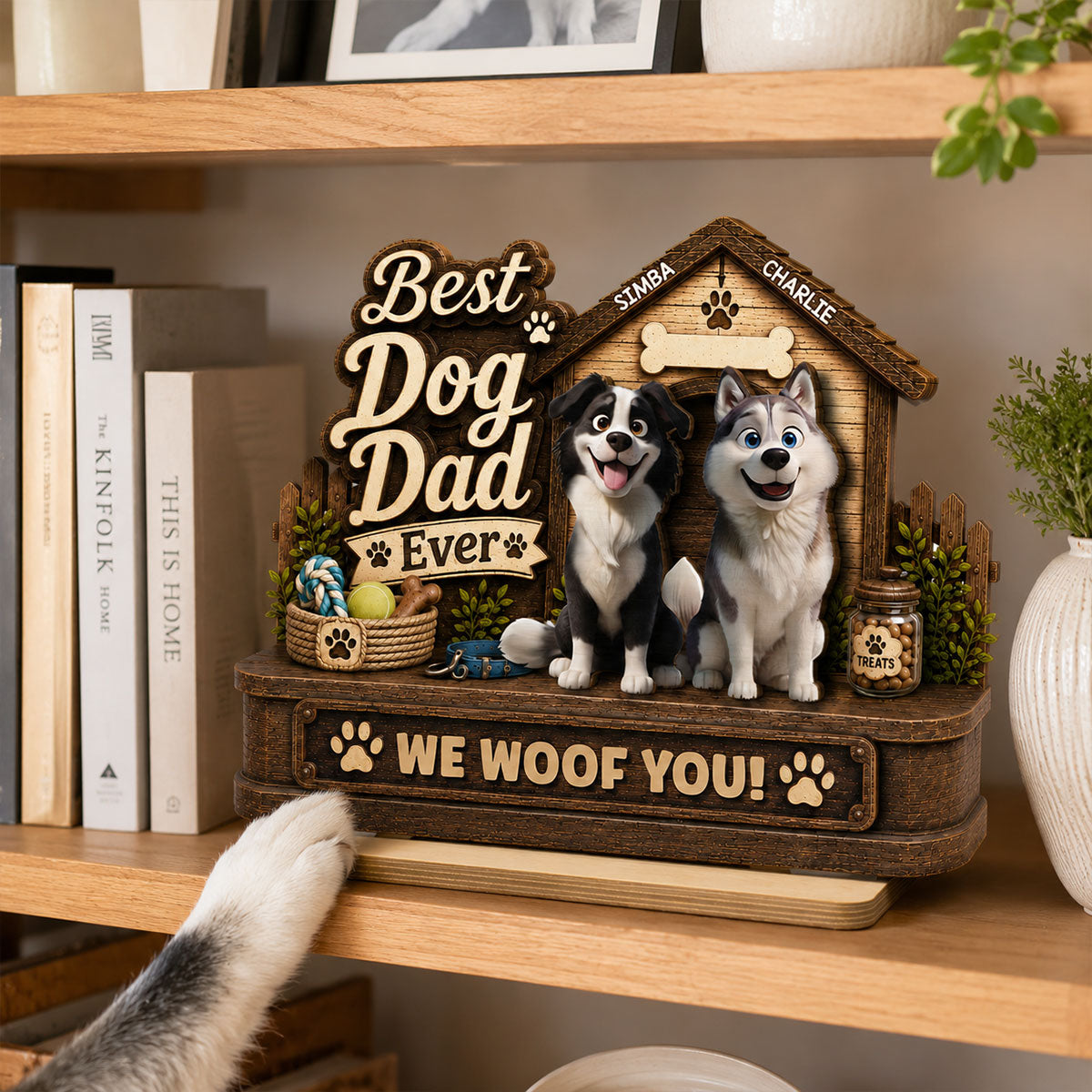 Best Dog Dad Ever Cute Dogs 2D Flat - Personalized 2-Layered Wooden Plaque - Gift For Dog Dad
