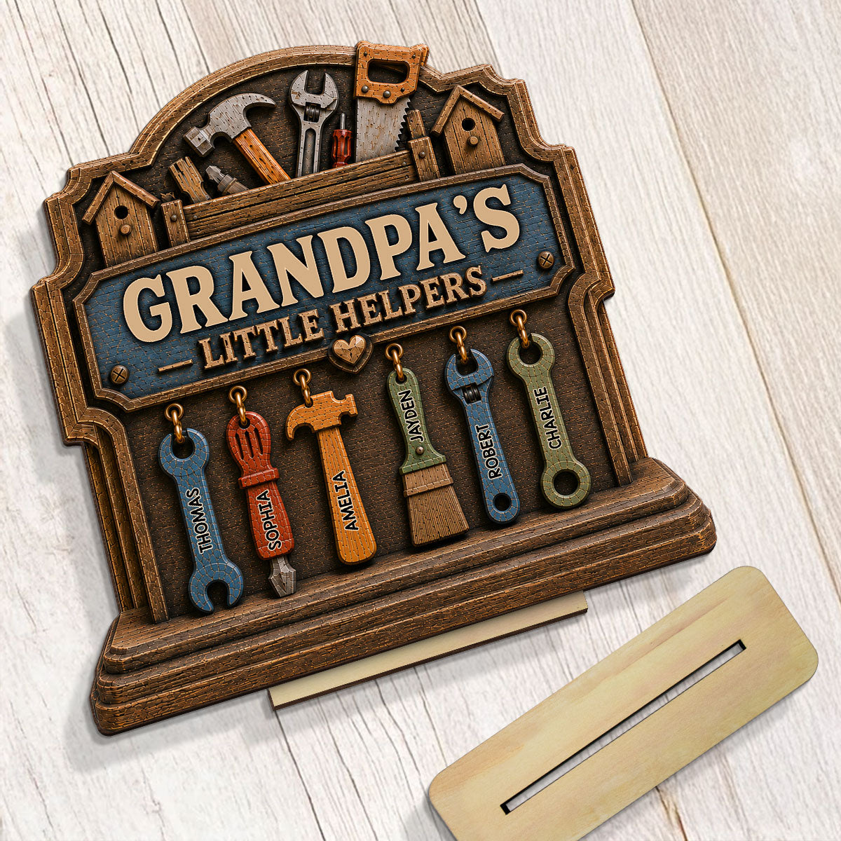 Grandpa's Little Helpers - Personalized 2-Layered Wooden Plaque - Gift For Dad, Husband, Grandpa