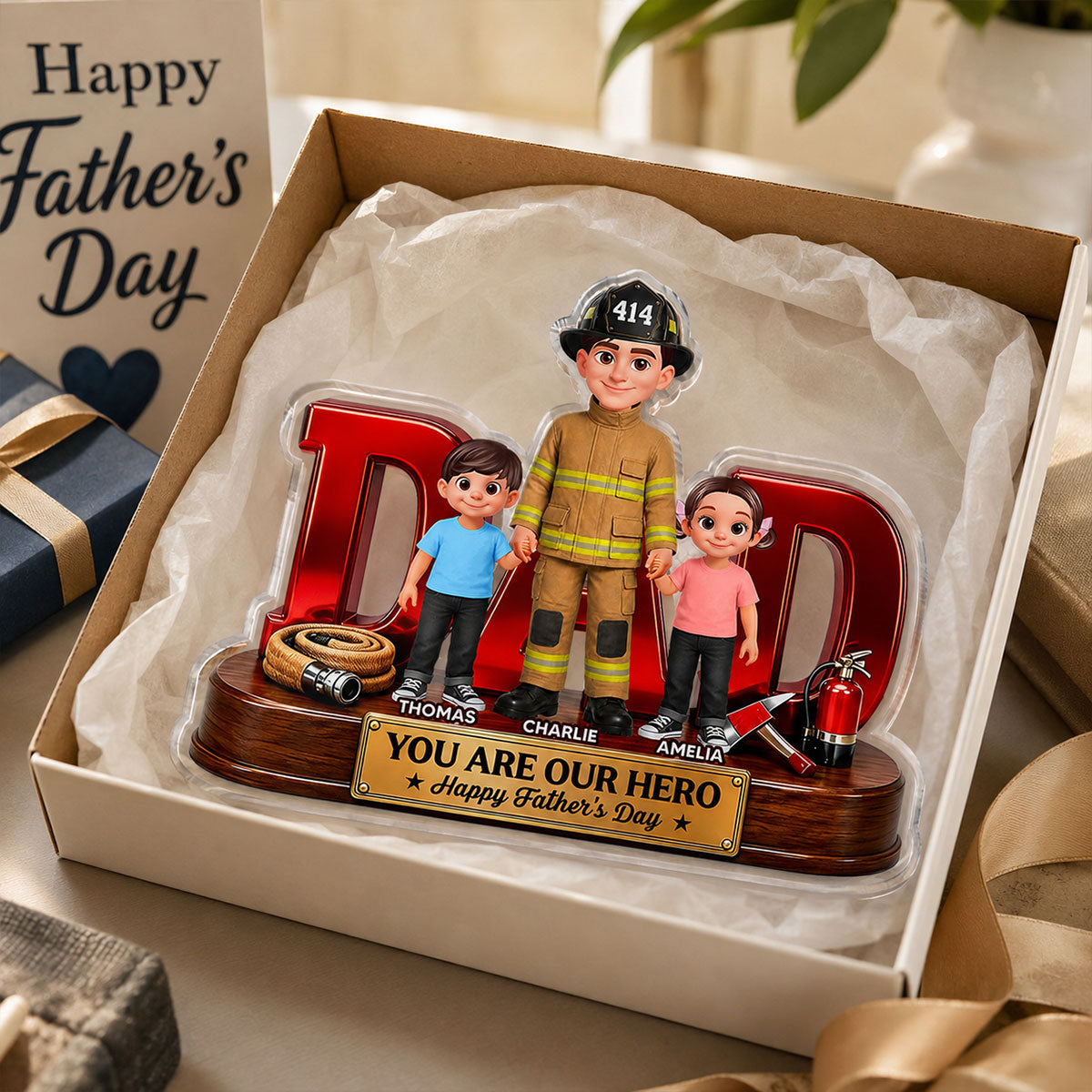 Proud Firefighter Dad You Are Our Hero - Personalized Acrylic Block Plaque - Gift For Dad, Husband