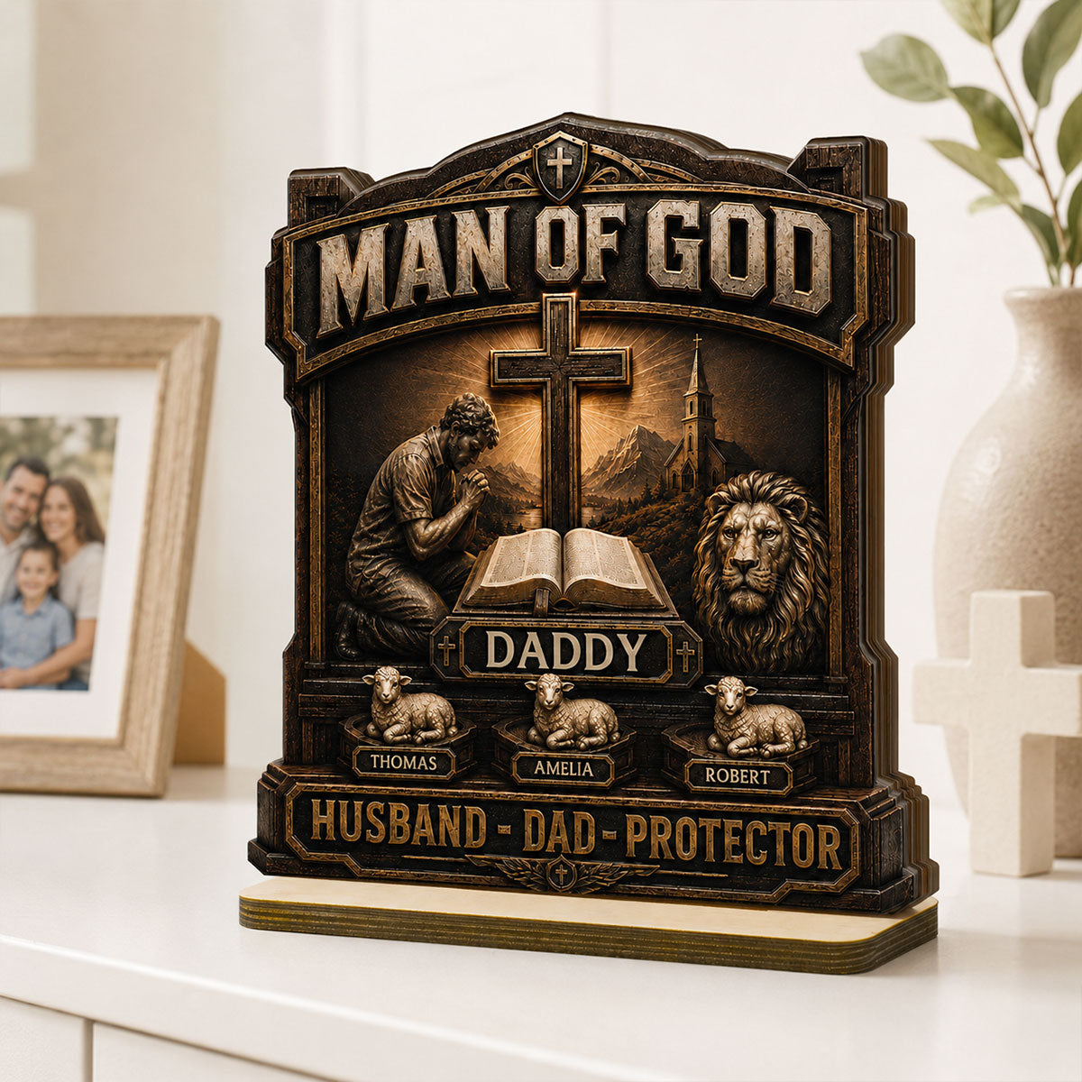 Man Of God - Personalized 2-Layered Wooden Plaque - Gift For Dad, Husband, Grandpa, Christian Dad