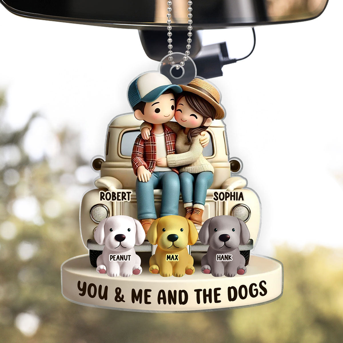 3D Effect Couple On Truck You Me And The Dog Cats Personalized Acrylic Car Hanger Ornament, Heartfelt 2025 Gift For Couple, For Dog Lovers, Cat Lovers