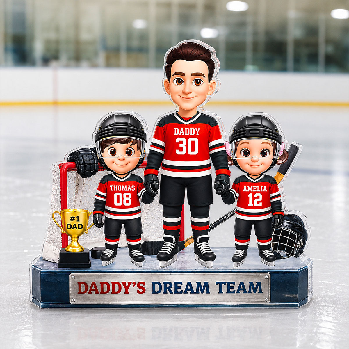 Daddy's Dream Team Hockey Dad & Kids - Personalized Acrylic Block Plaque - Gift For Dad, Husband