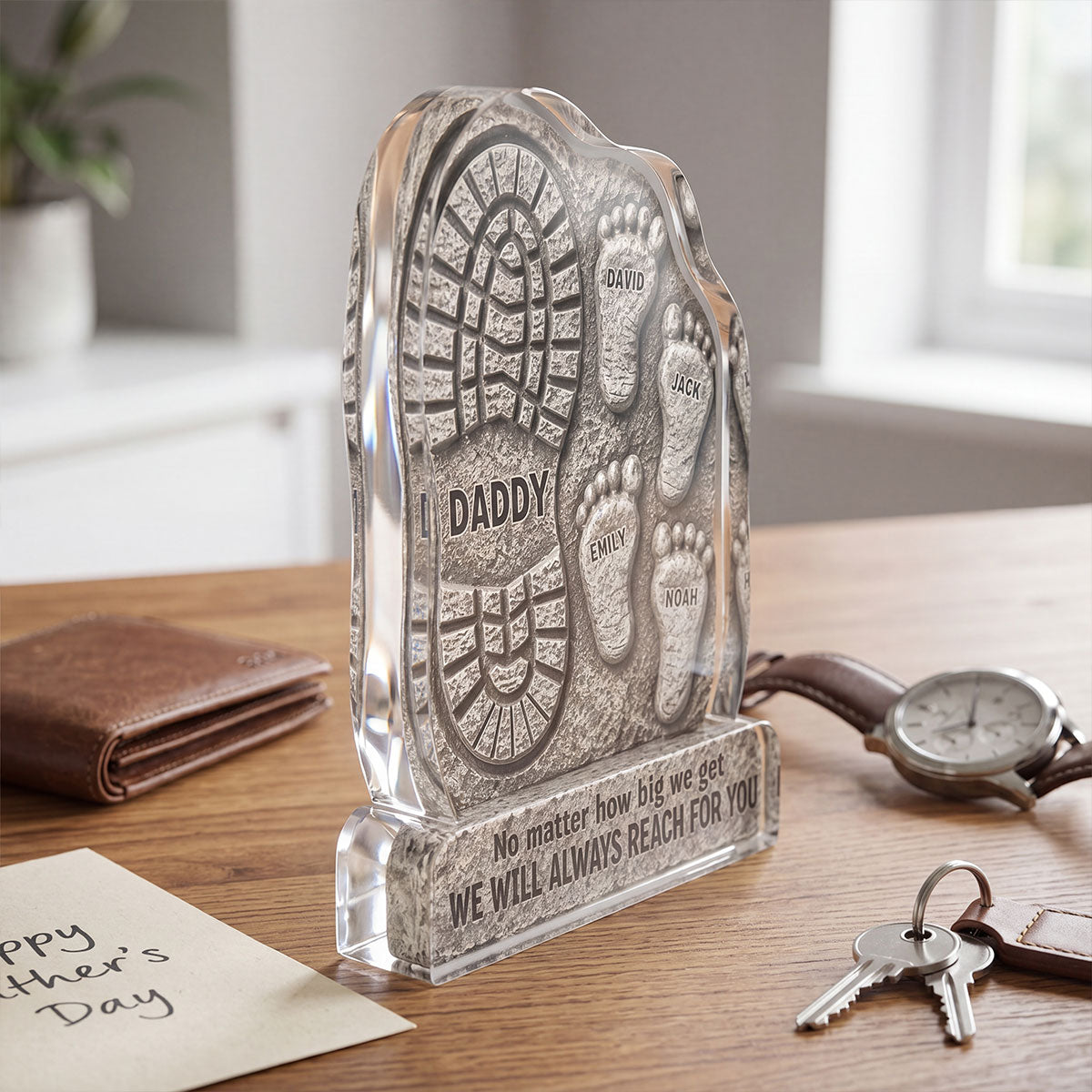 No Matter How Big We Get Always Reach For You Dad - Personalized Acrylic Block Plaque - Heartfelt Gift For Dad, Husband