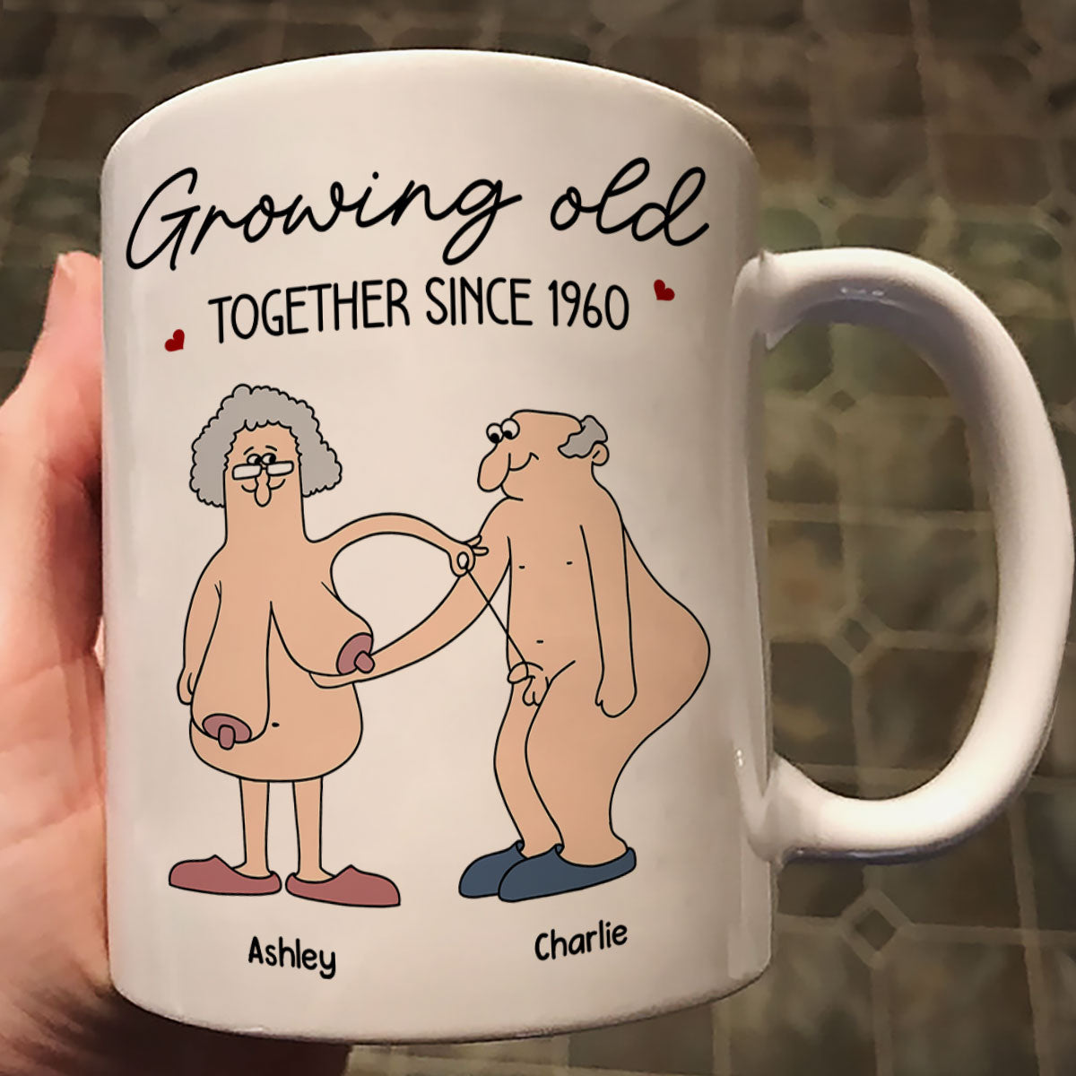 Want To Grow Old With You Funny Old Couple Anniversary Keepsake Gift Personalized Mug