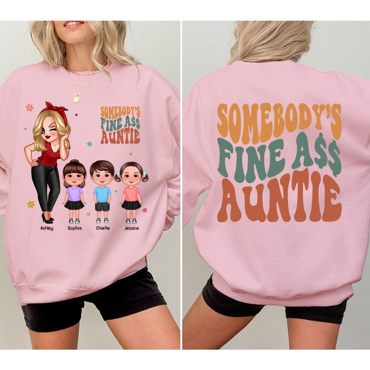 Somebody‘s Fine Grandma Mom Auntie Pretty Woman With Grandkids Personalized Double Sided Sweatshirt