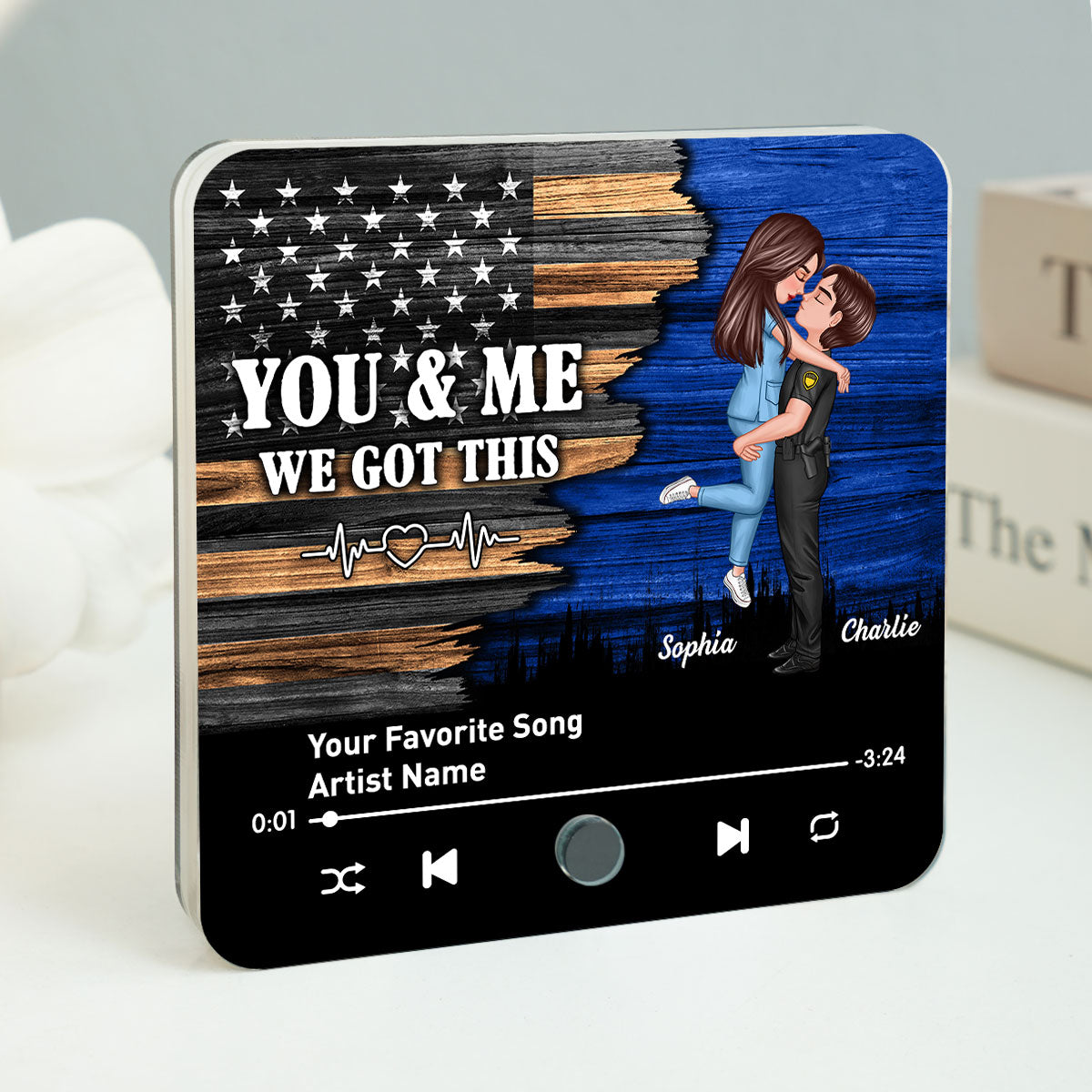 Hero Couple Hugging Kissing Favorite Song Personalized Music Fridge Magnet, Gift Gift For Her Gift For Him