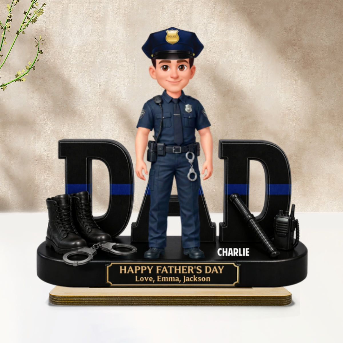 Proud American Police Officer Dad - Personalized 2-Layered Wooden Plaque - Gift For Dad