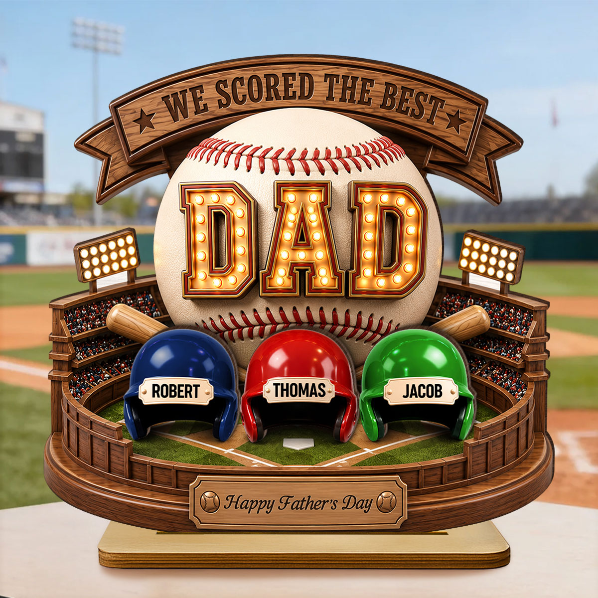 Baseball Dad The Greatest Champion Trophy - Personalized 2-Layered Wooden Plaque - Gift For Dad, Husband