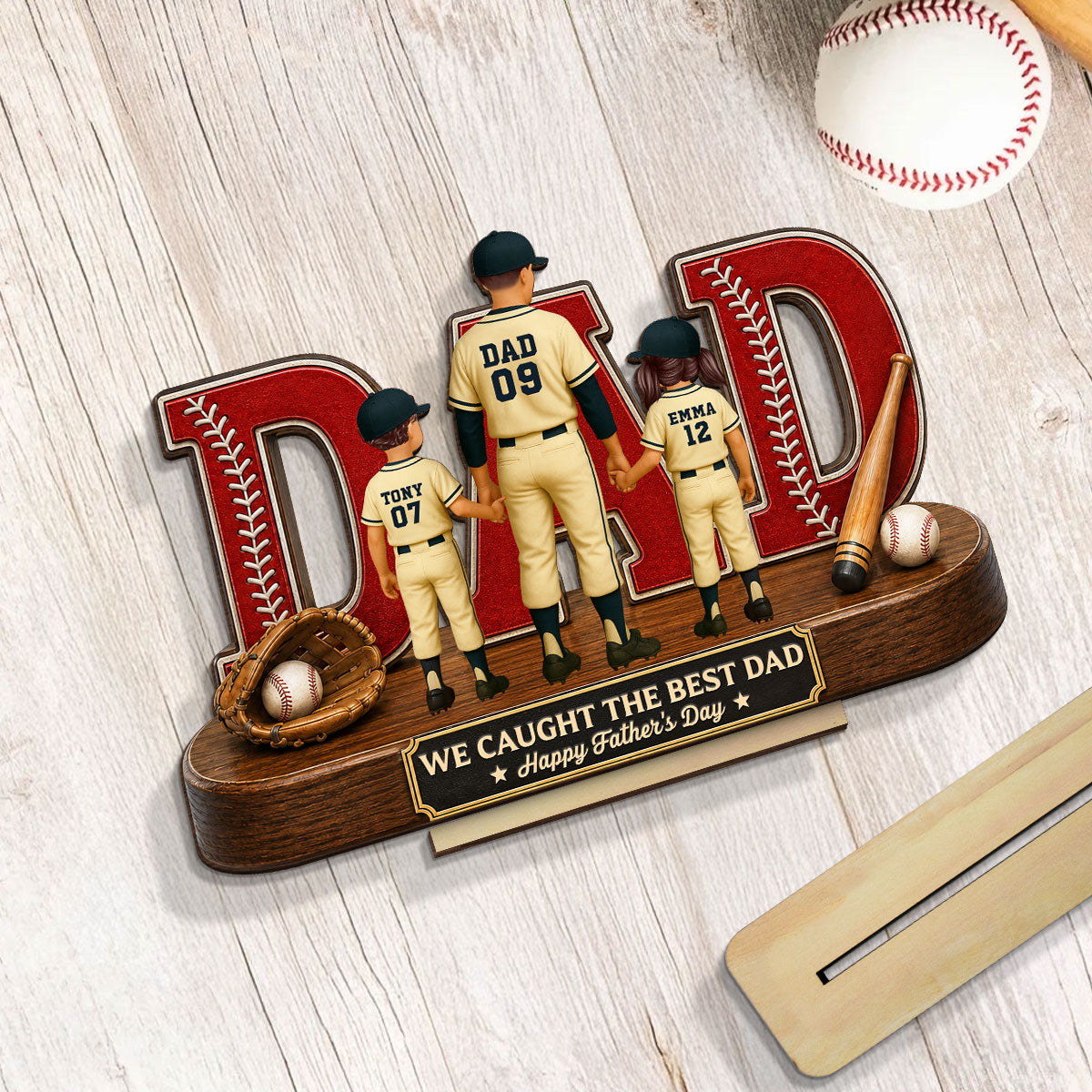 Baseball Dad Legend We Caught The Best Dad - Personalized 2-Layered Wooden Plaque - Gift For Dad