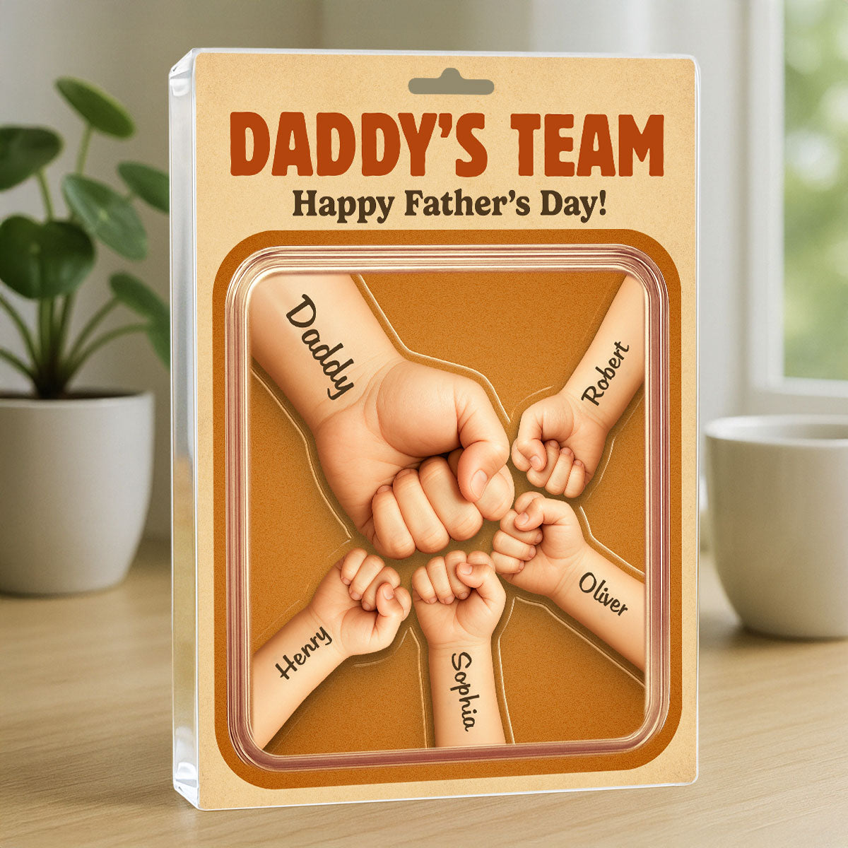 Daddy Team Fist Bump Custom Figure Personalized Acrylic Block Plaque, gift