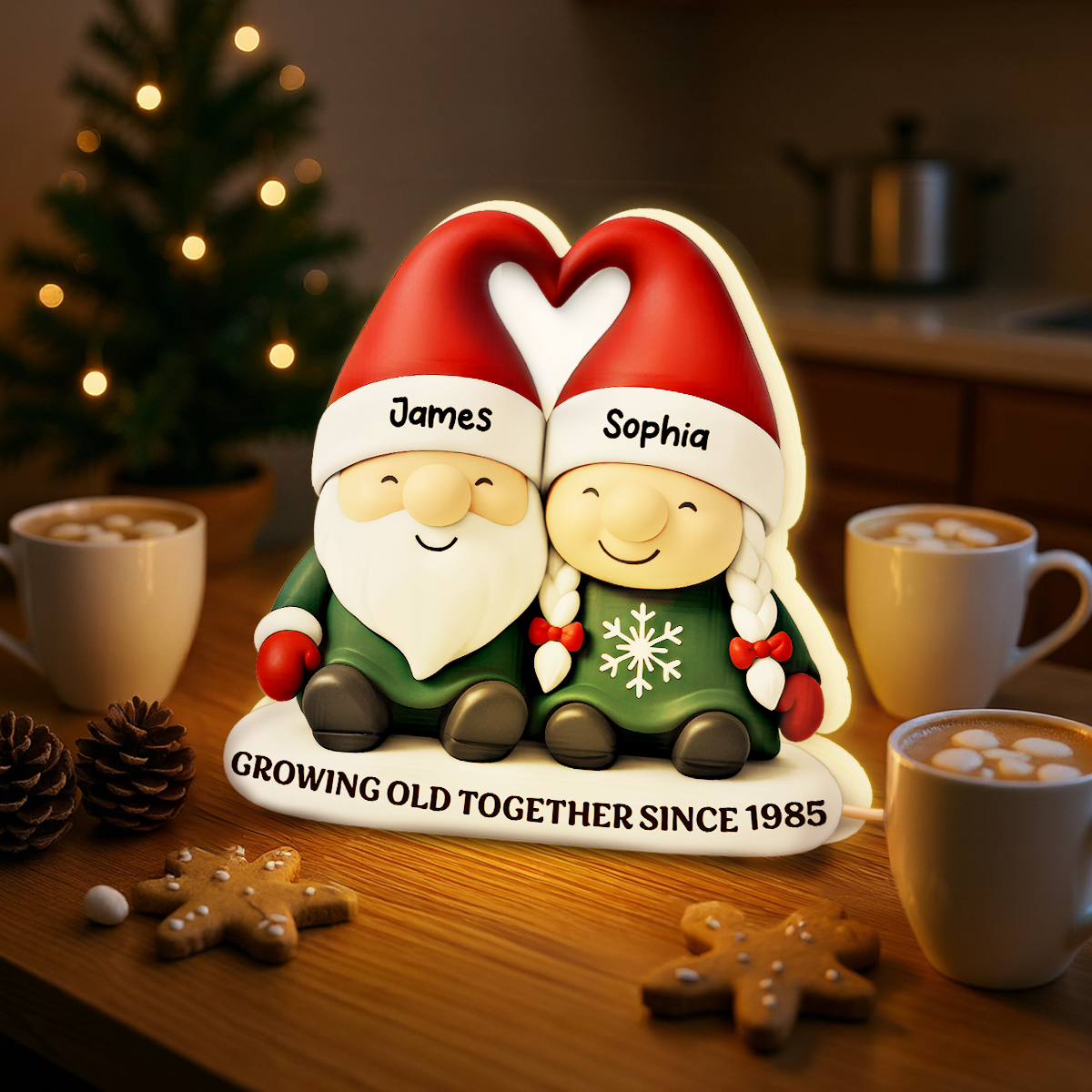 Christmas Gnome Couple Growing Old Together - Personalized Light Box - Gift For Couple