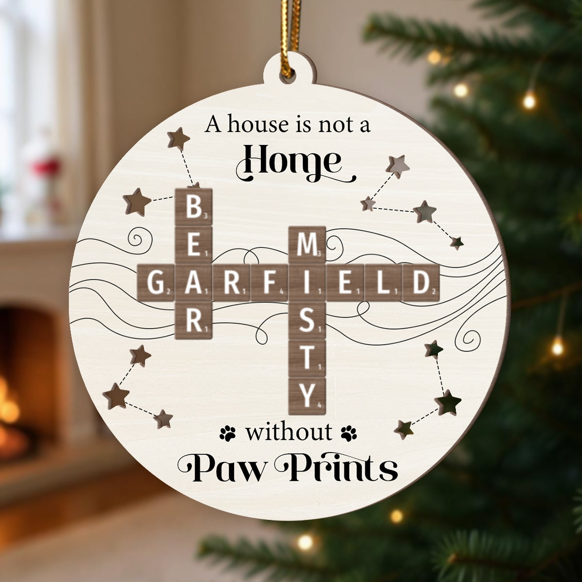 Christmas Pets Dogs Cats A House Is Not A Home Without Paw Prints Crossword Art Personalized 2-Layer Wooden Ornament