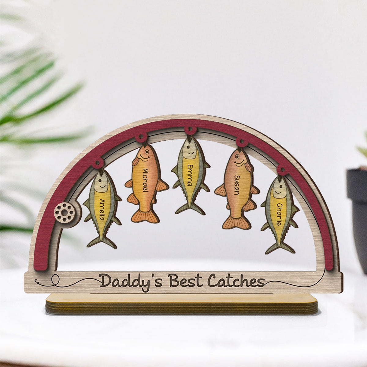 We're Hooked The Best Dad Grandpa Fishing Personalized 2-Layer Standing Wooden Plaque, Gift For Dad, Gift for Husband