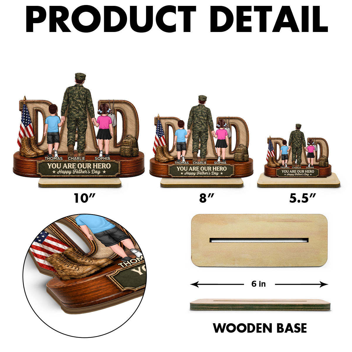 Proud American Army Dad You Are Our Hero - Personalized 2-Layered Wooden Plaque - Gift For Dad, Husband