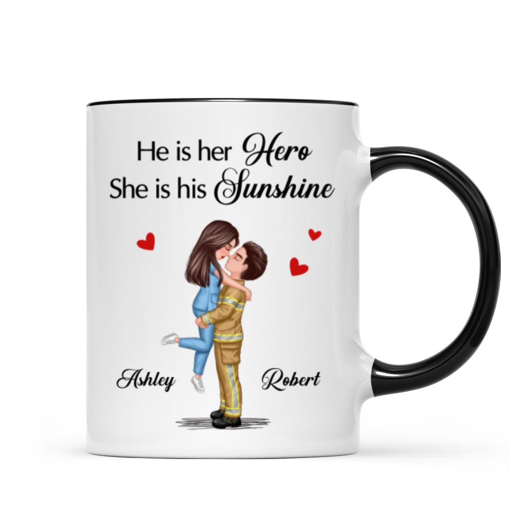 Her Hero His Sunshine Couple Valentine‘s Day Gifts by Occupation Gift For Her Gift For Him Firefighter, Nurse, Police Officer Personalized Mug