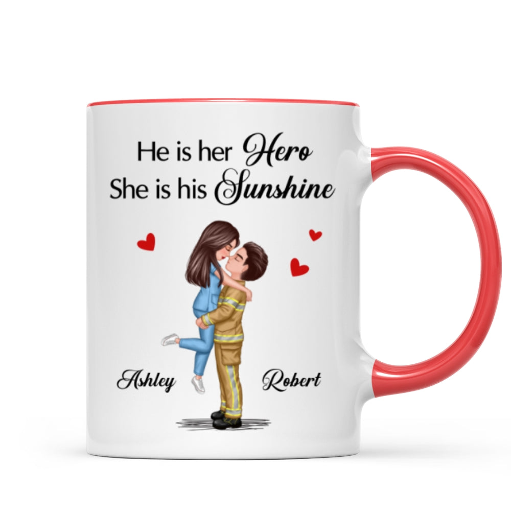 Her Hero His Sunshine Couple Valentine‘s Day Gifts by Occupation Gift For Her Gift For Him Firefighter, Nurse, Police Officer Personalized Mug