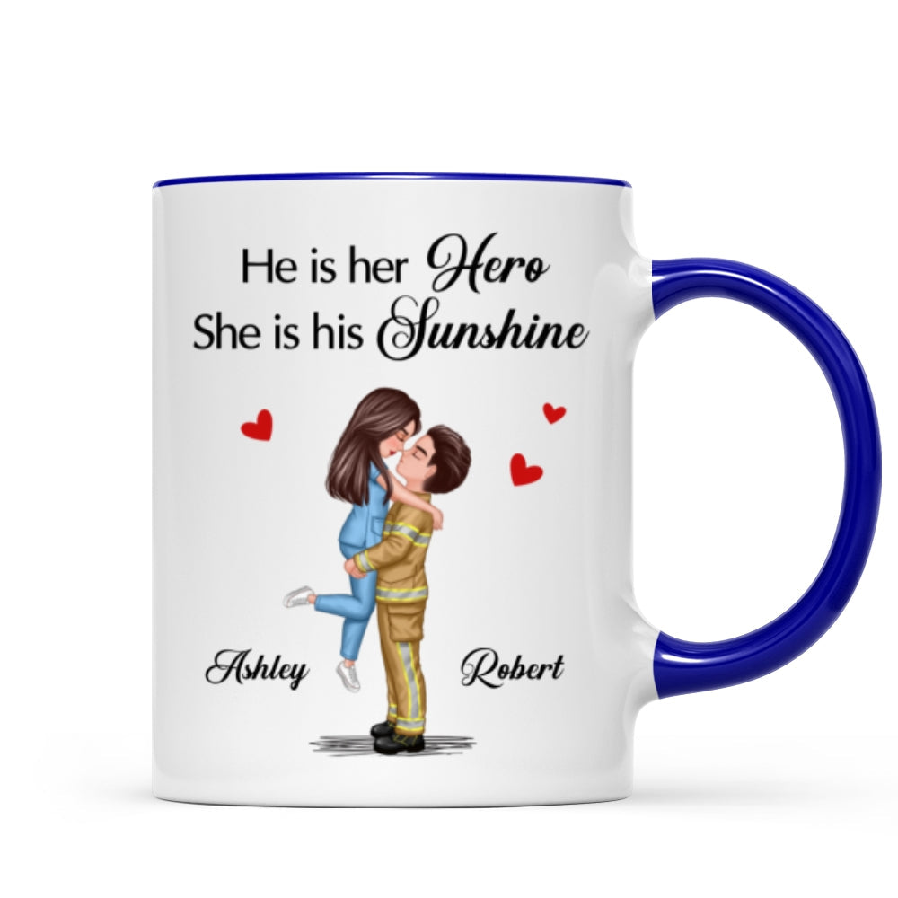 Her Hero His Sunshine Couple Valentine‘s Day Gifts by Occupation Gift For Her Gift For Him Firefighter, Nurse, Police Officer Personalized Mug