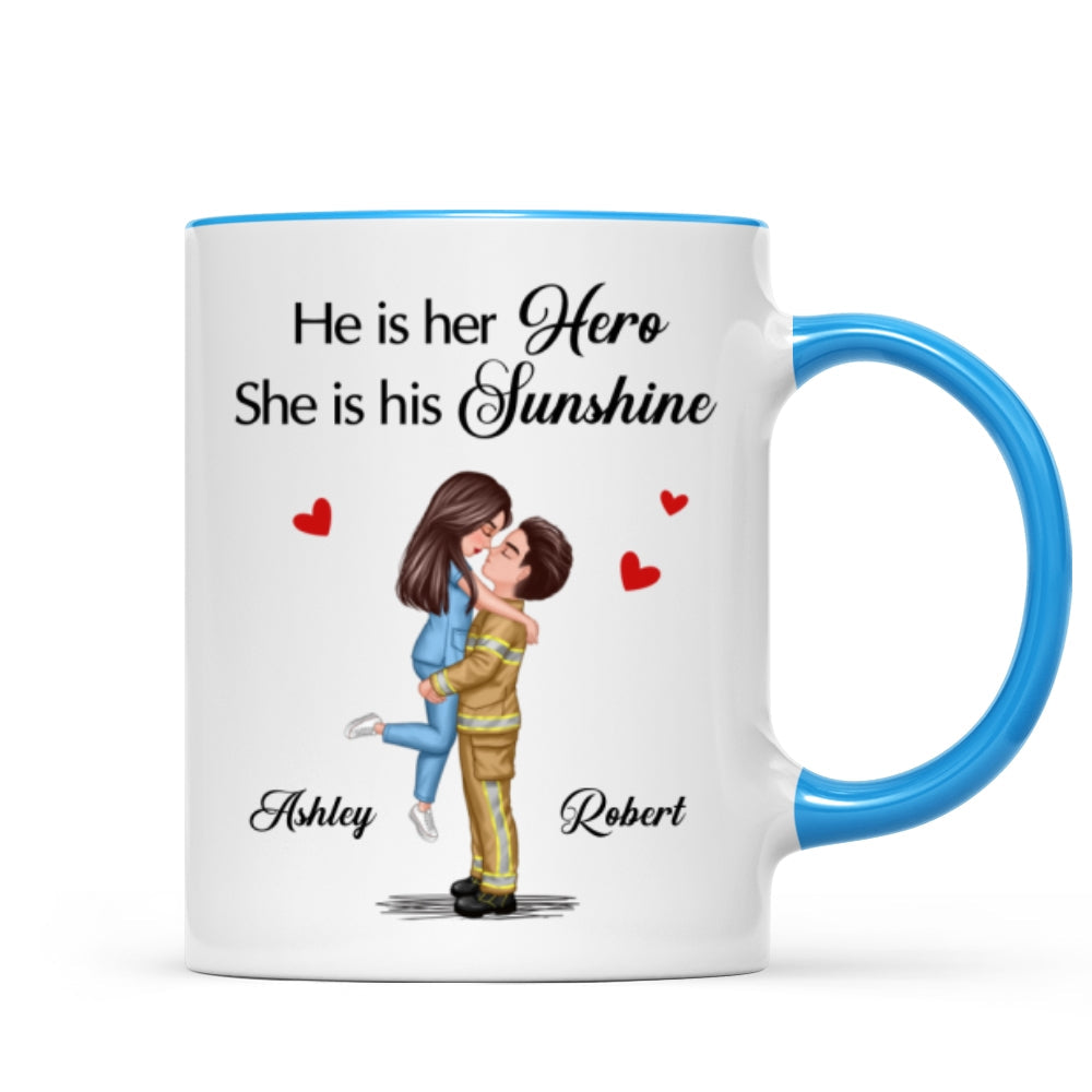 Her Hero His Sunshine Couple Valentine‘s Day Gifts by Occupation Gift For Her Gift For Him Firefighter, Nurse, Police Officer Personalized Mug