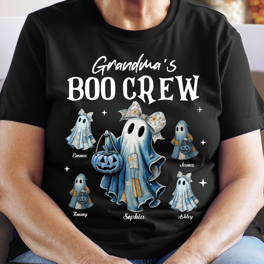 Grandma's Boo Crew Retro Patchwork Style Personalized Halloween Shirt