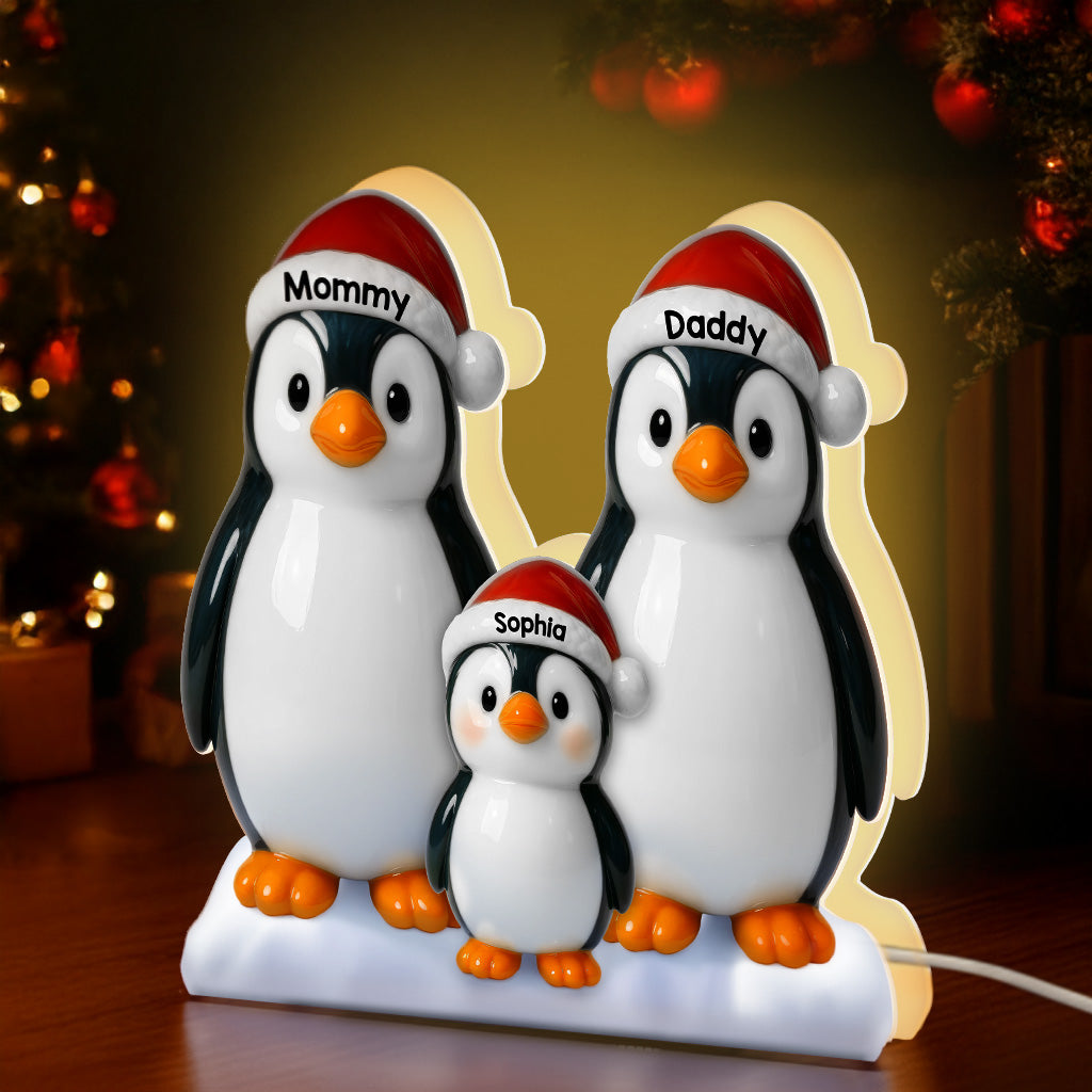 3D Effect Cute Christmas Penguins Grandparents Family - Personalized Light Box - Christmas Decor