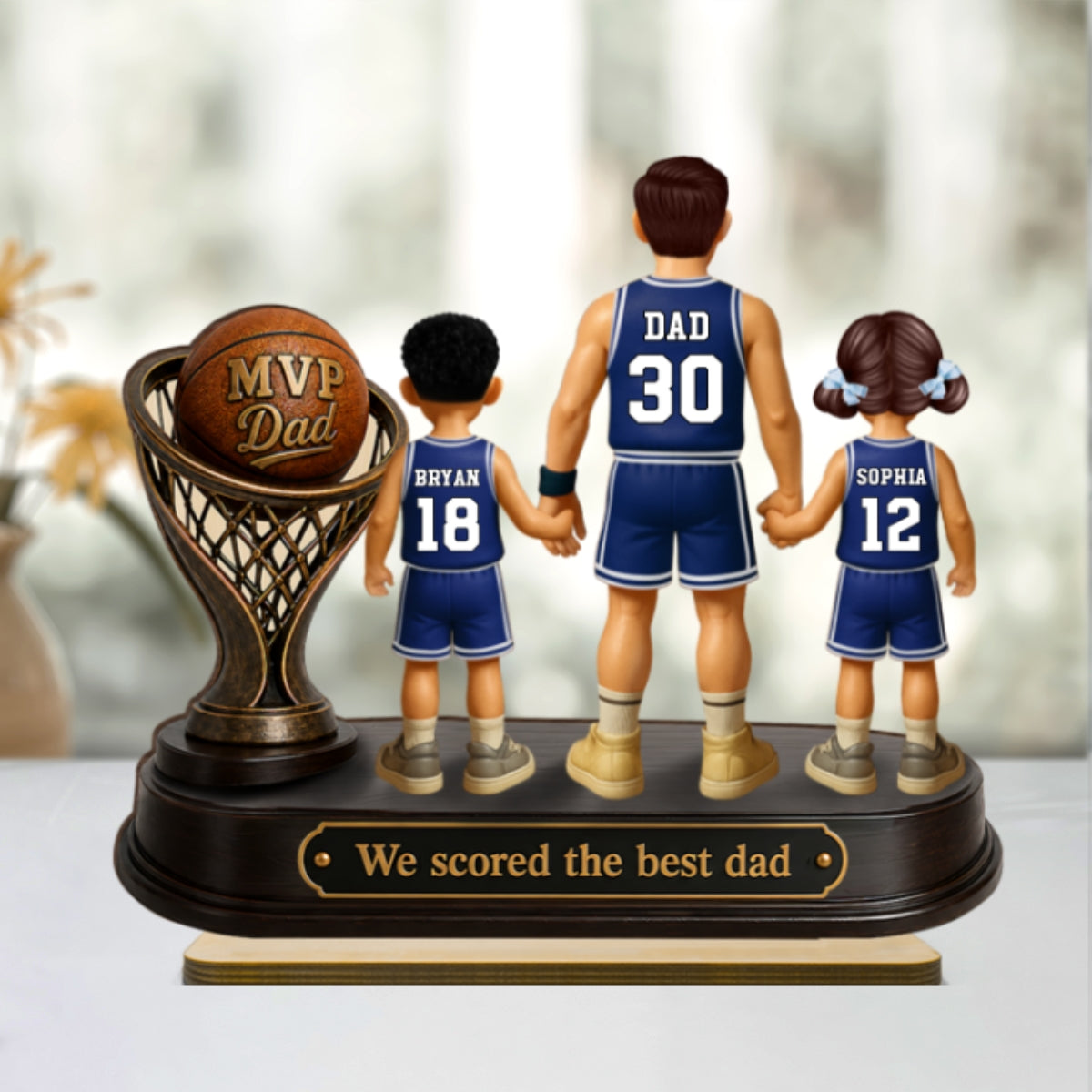 We Scored the Best Dad Basketball Trophy - Personalized 2-Layered Wooden Plaque - Gift for Dad, Husband