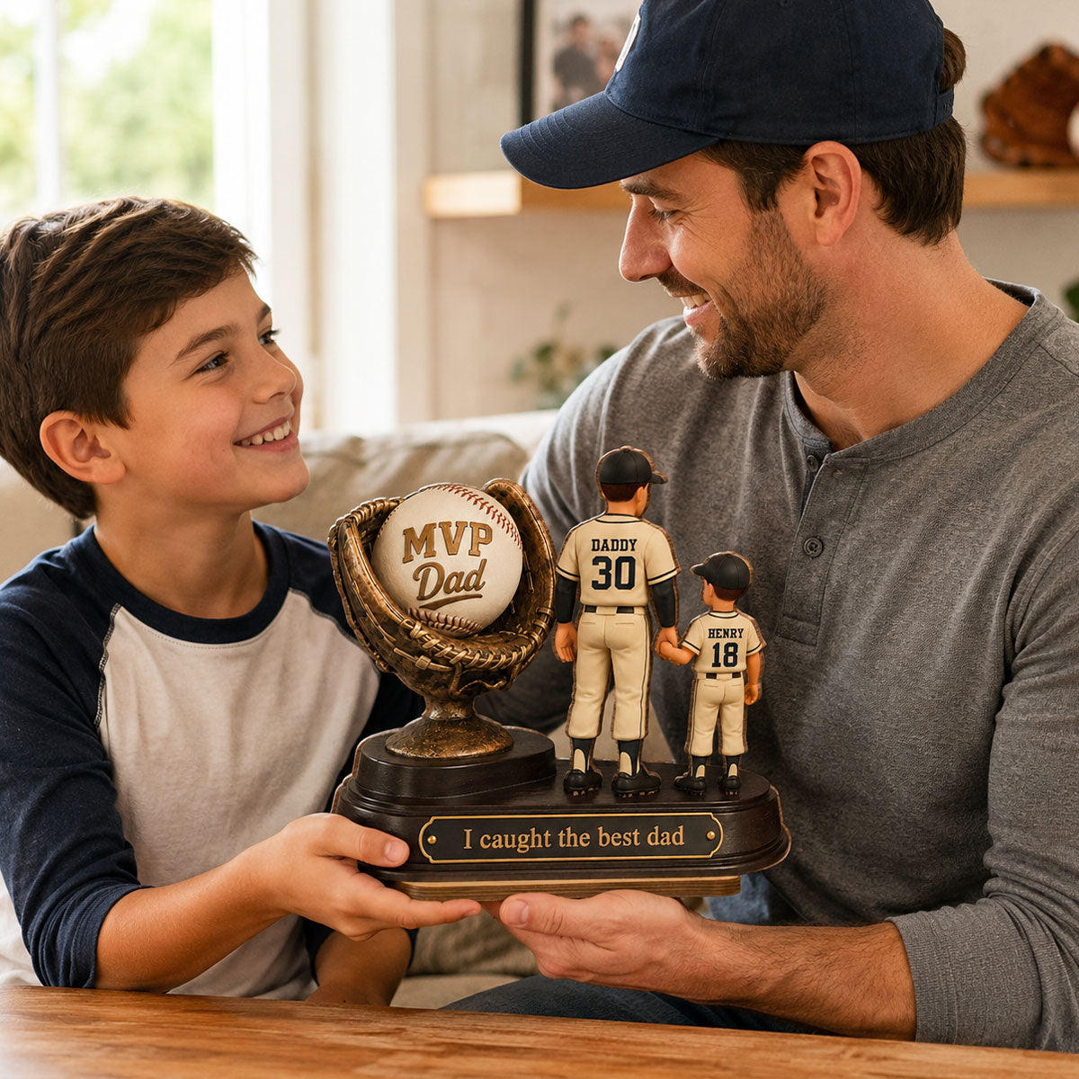 We Caught the Best Dad Baseball Trophy - Personalized 2-Layered Wooden Plaque - Gift for Dad, Husband