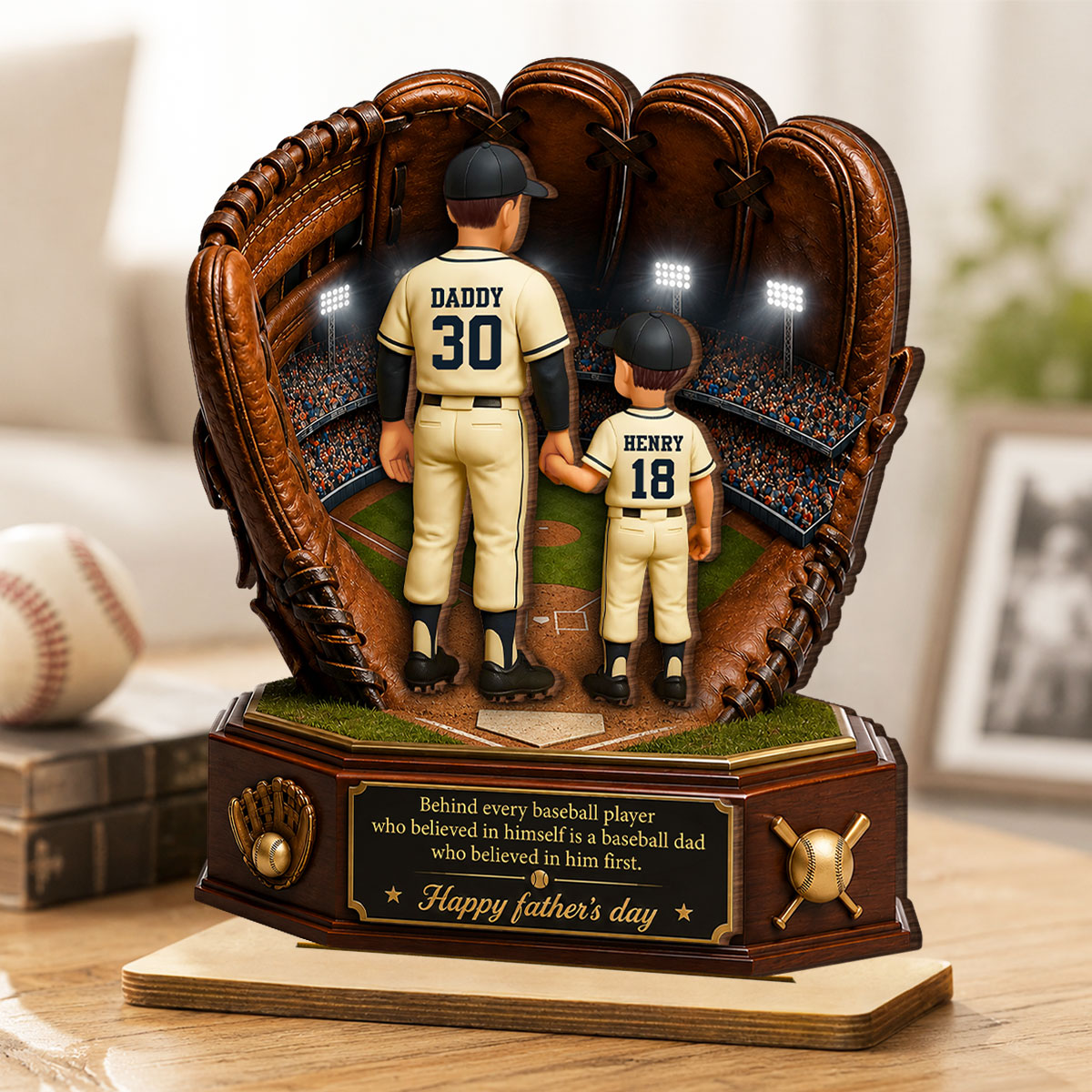 Behind Every Baseball Softball Player is a Dad - Personalized 2-Layered Wooden Plaque - Gift for Dad, Husband