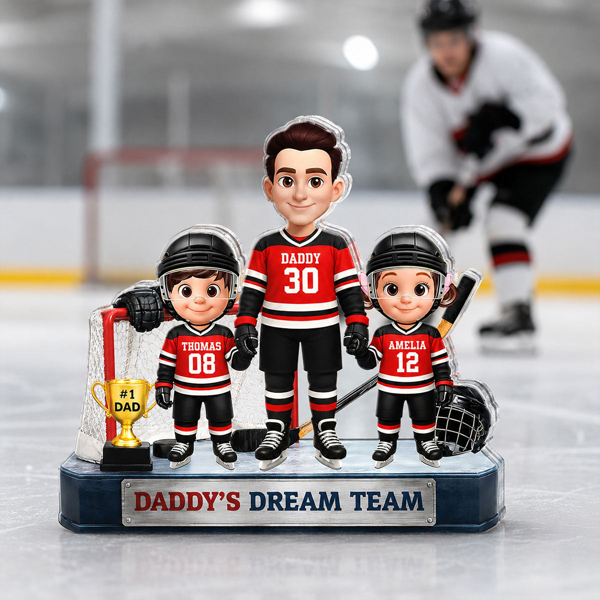Daddy's Dream Team Hockey Dad & Kids - Personalized Acrylic Block Plaque - Gift For Dad, Husband