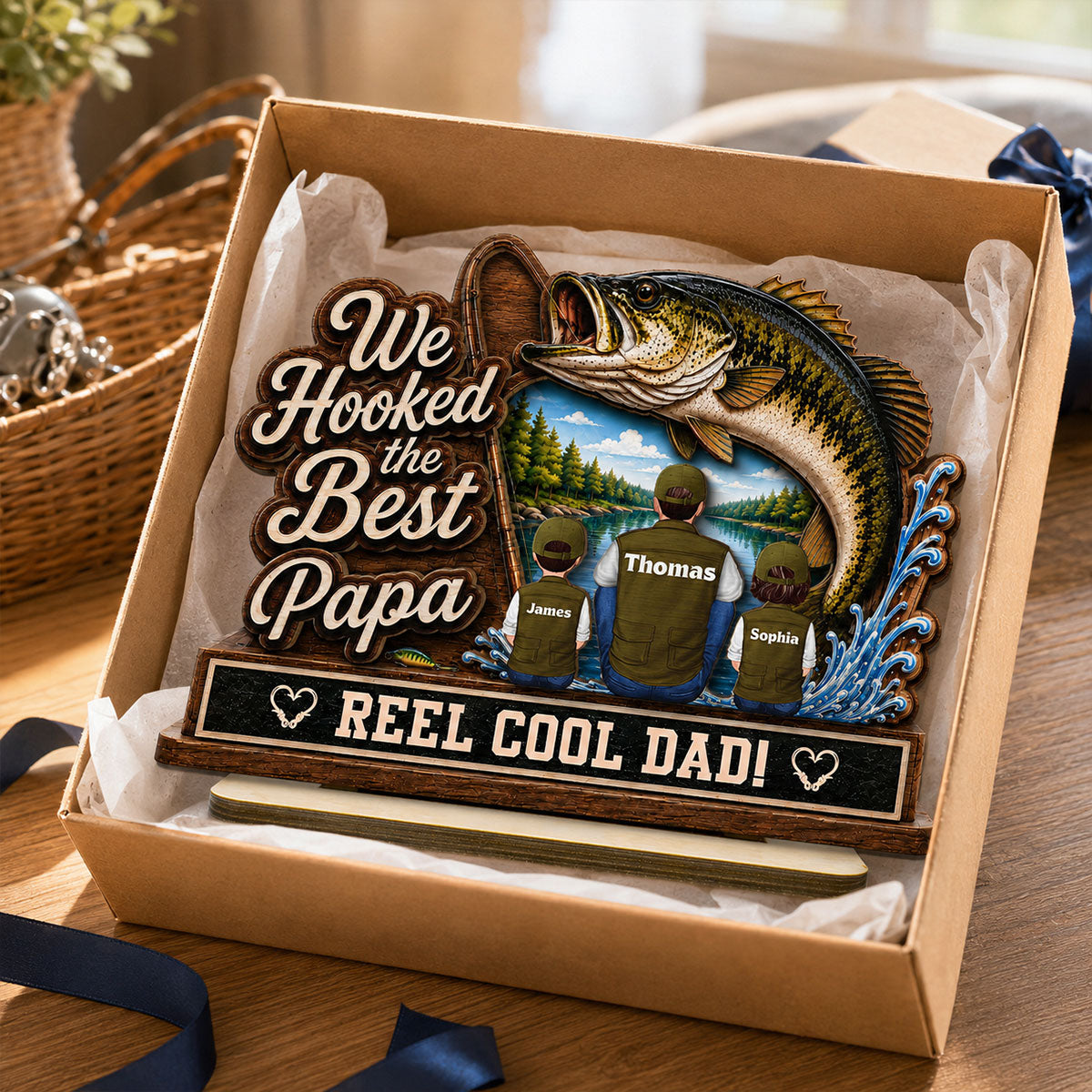 We Hooked The Best Grandpa Back View 2D Flat - Personalized 2-Layered Wooden Plaque - Gift For Fishing Lovers