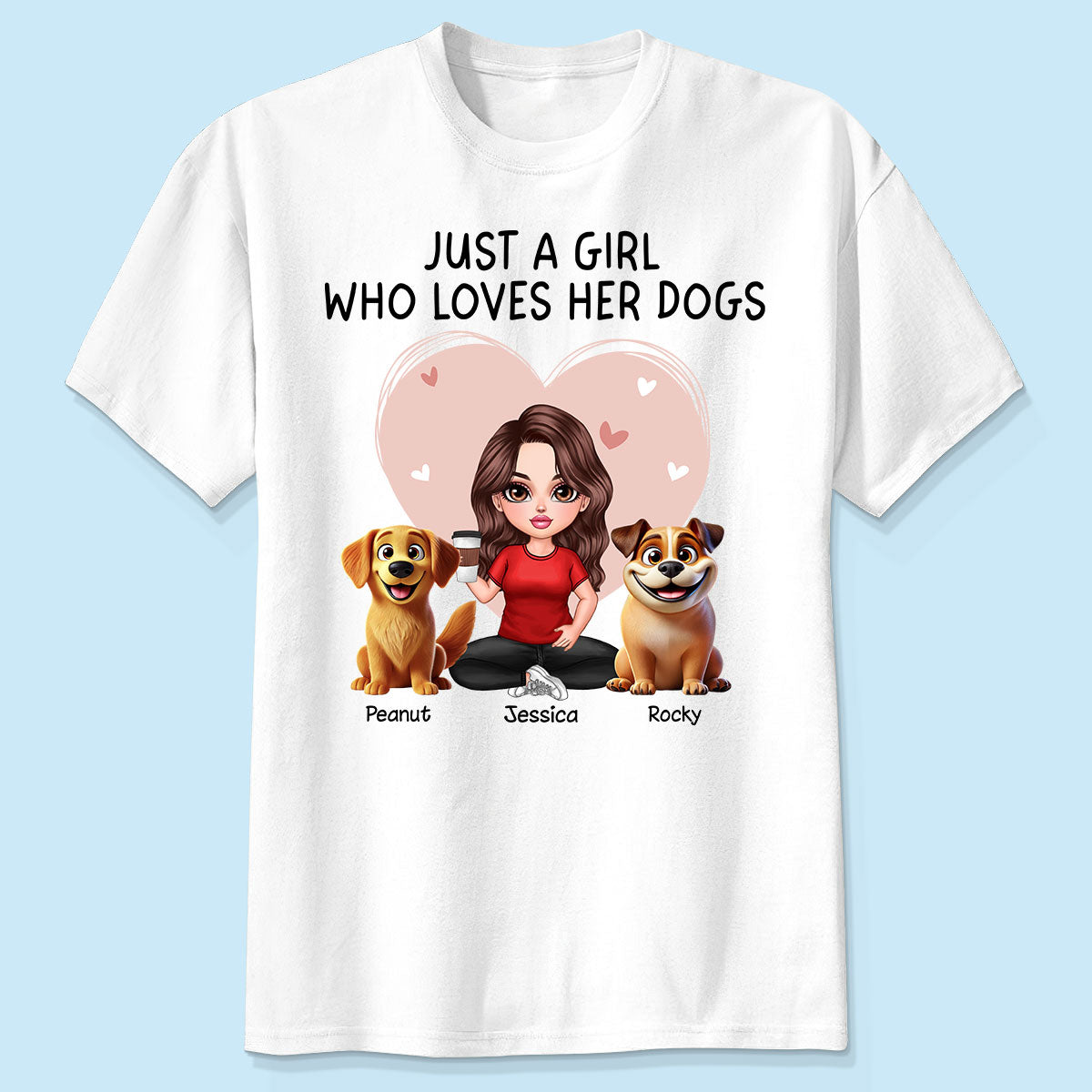 Just A Girl Who Loves Her Dogs Realistic Cartoon Dogs Personalized Shirt, Gift For Dog Lover