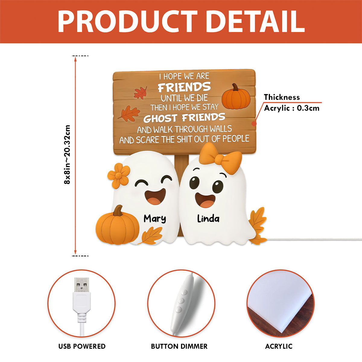 Halloween Cute Funny Boo Ghost Besties Personalized LED Light Box, Halloween Gift For Besties