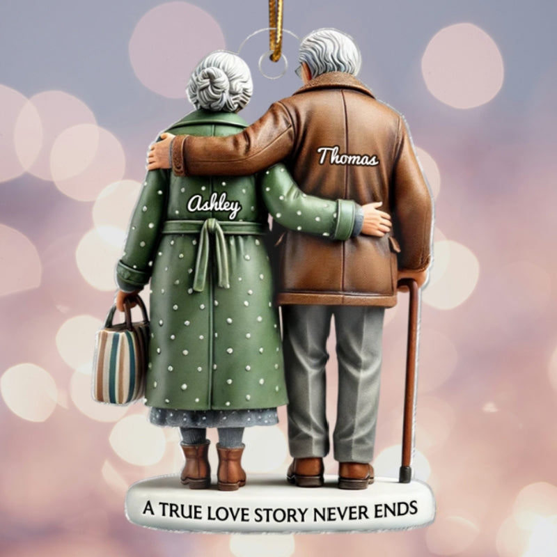 3D Effect Old Couple Embracing Personalized Acrylic Ornament, Heartfelt Keepsake, Gift For Couple, For Him, For Her, Husband, Wife