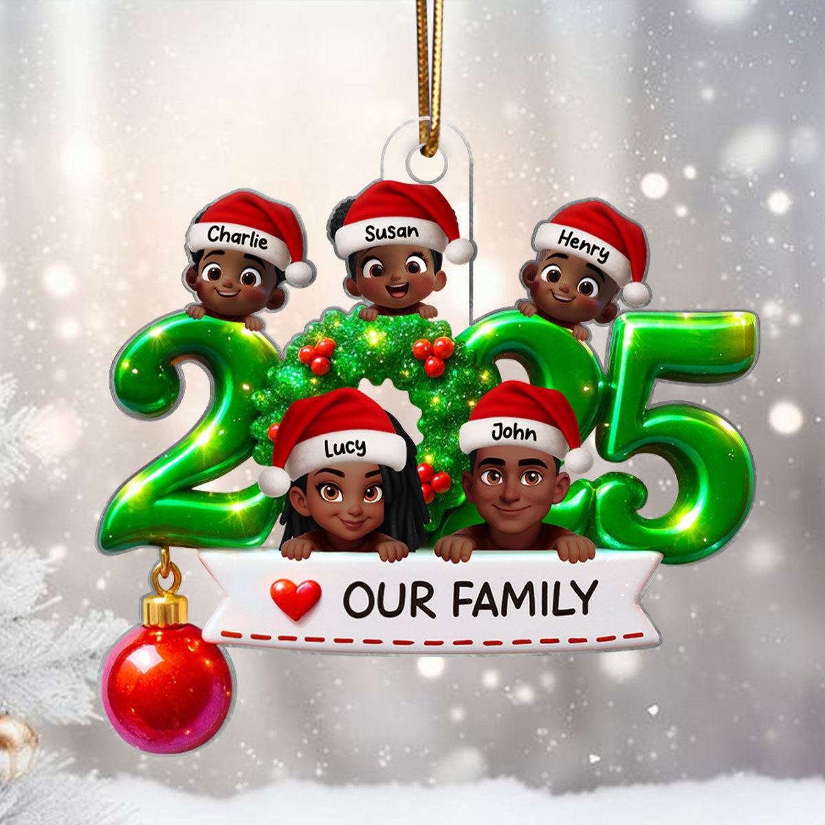 Family Peeking 2025 Personalized 3D Effect Acrylic Ornament, Christmas Tree Decor, Gift for Husband, Wife, Kids