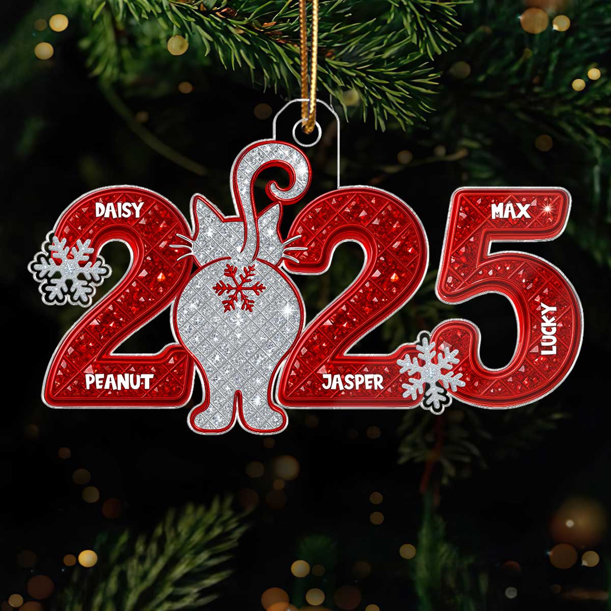 3D Shining Effect Christmas Cat Custom Names - Personalized Acrylic Ornament - Gift For Cat Lovers