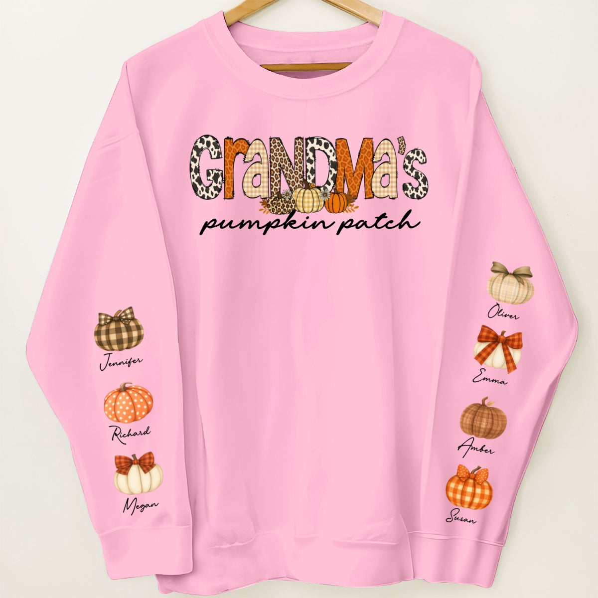 Grandma's Little Pumpkins Leopard Fall Pattern Personalized Sweatshirt, Fall Clothes Cozy Vibe for Grandma Mama Gigi Nana