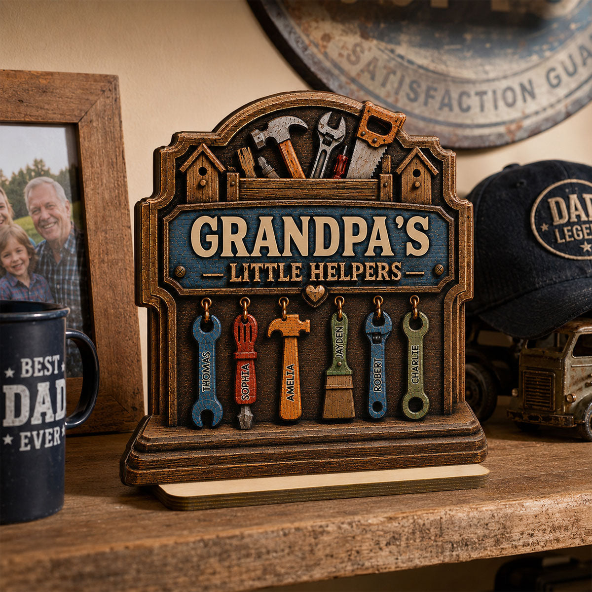 Grandpa's Little Helpers - Personalized 2-Layered Wooden Plaque - Gift For Dad, Husband, Grandpa