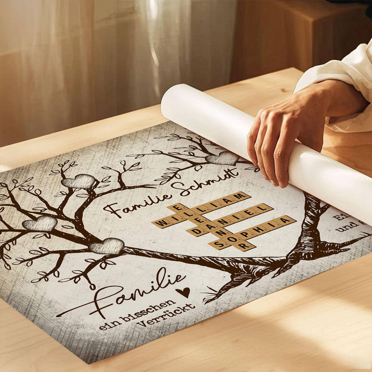 Personalisiertes Familien-Poster – Herzbaum & Kreuzwortrtsel – Fr immer verbunden – Geschenk fr Familie, Mann & Frau