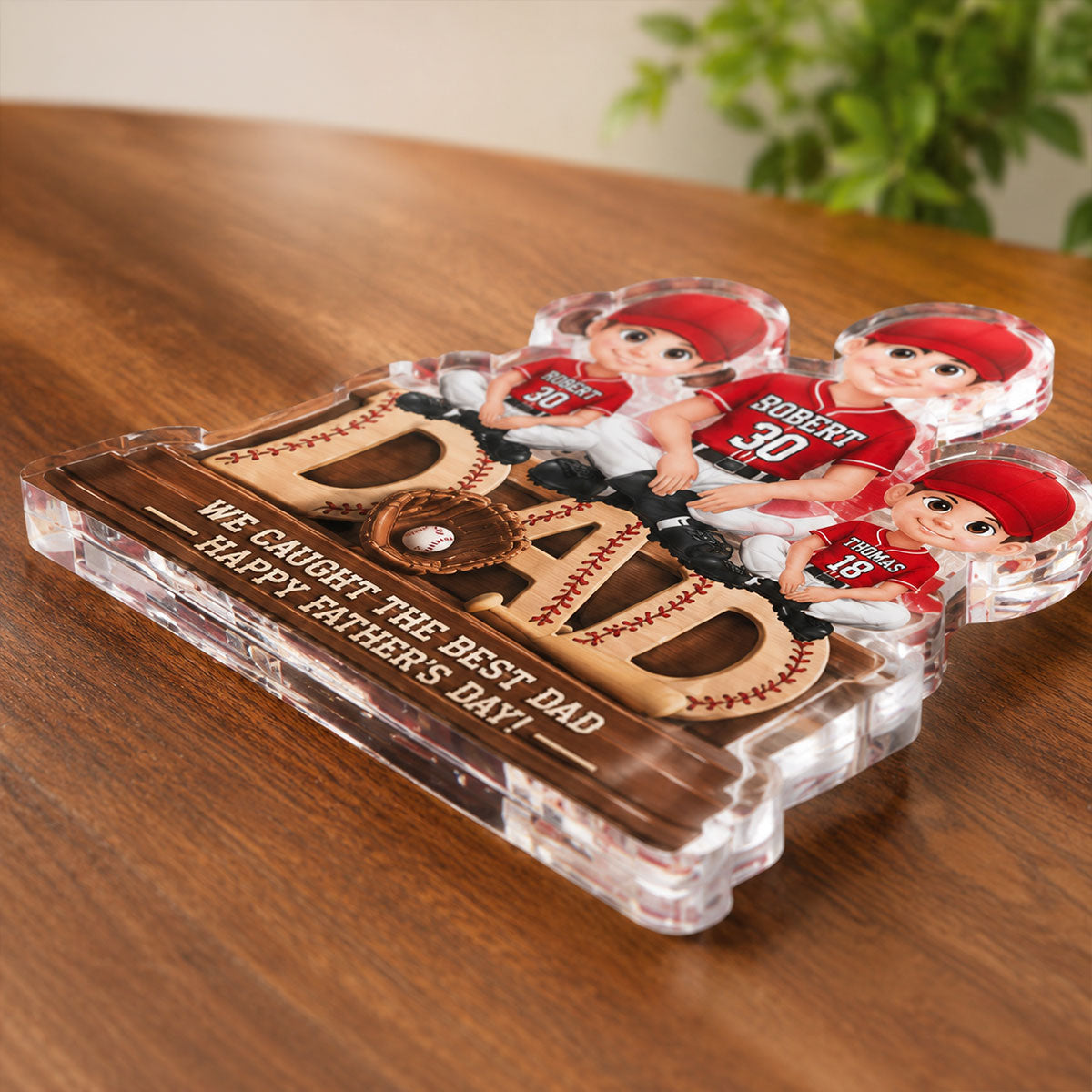 We Caught the Best Baseball Dad - Personalized Acrylic Block Plaque - Gift for Dad, Husband