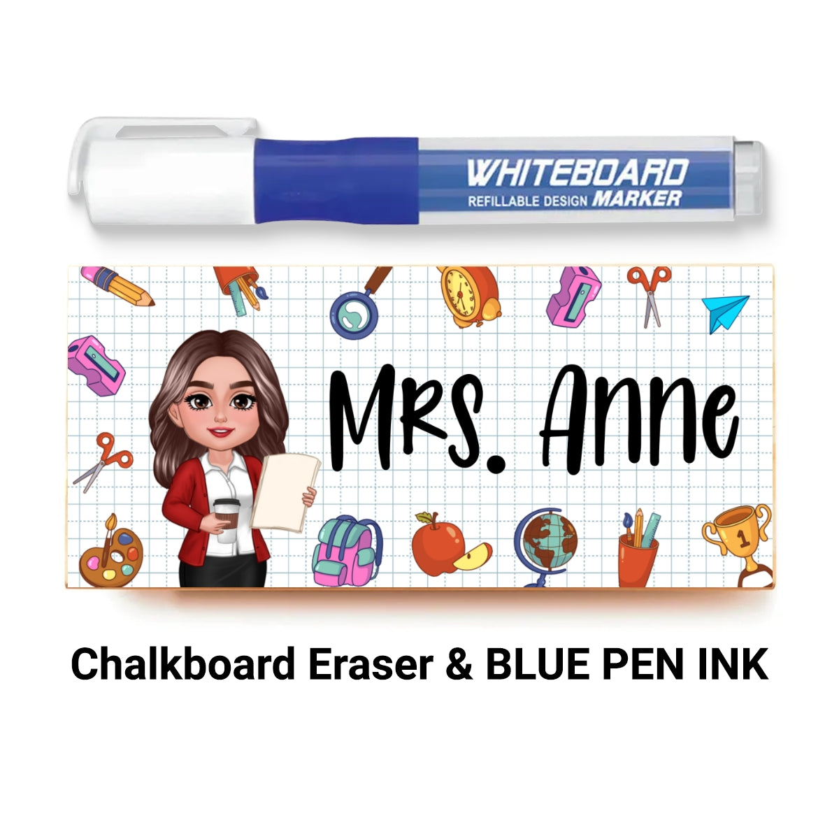 Teacher School Things Personalized Chalkboard/Whiteboard Eraser with Marker, Teacher Appreciation Gift, Back To School Gift