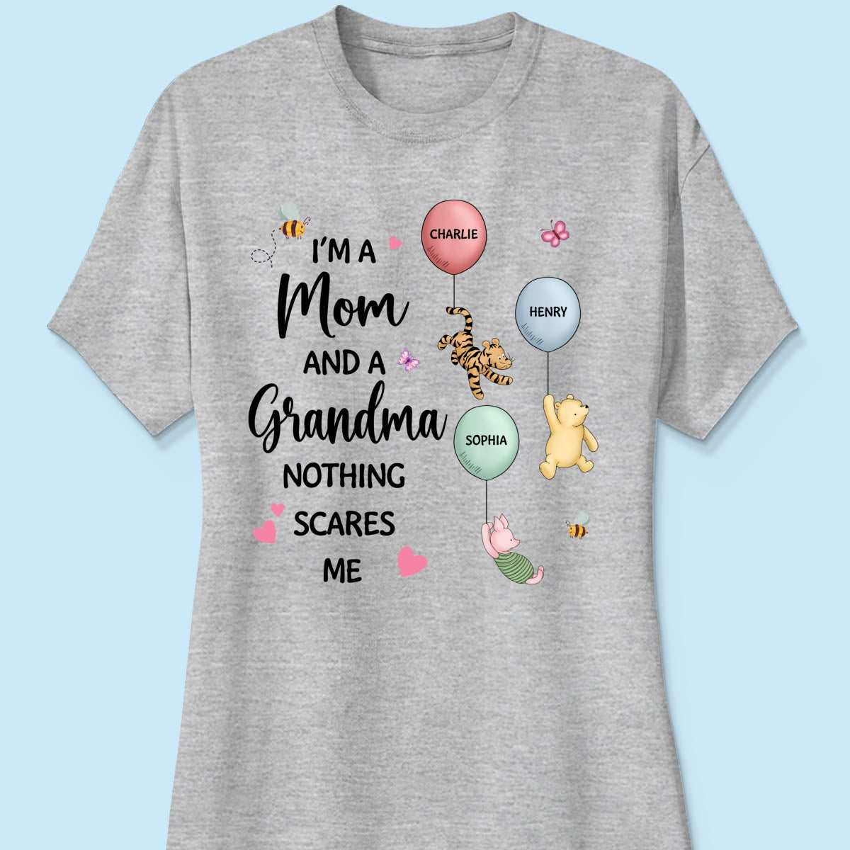 Nothing Scares Me I‘m A Mom And A Grandma Cute Characters Personalized Shirt