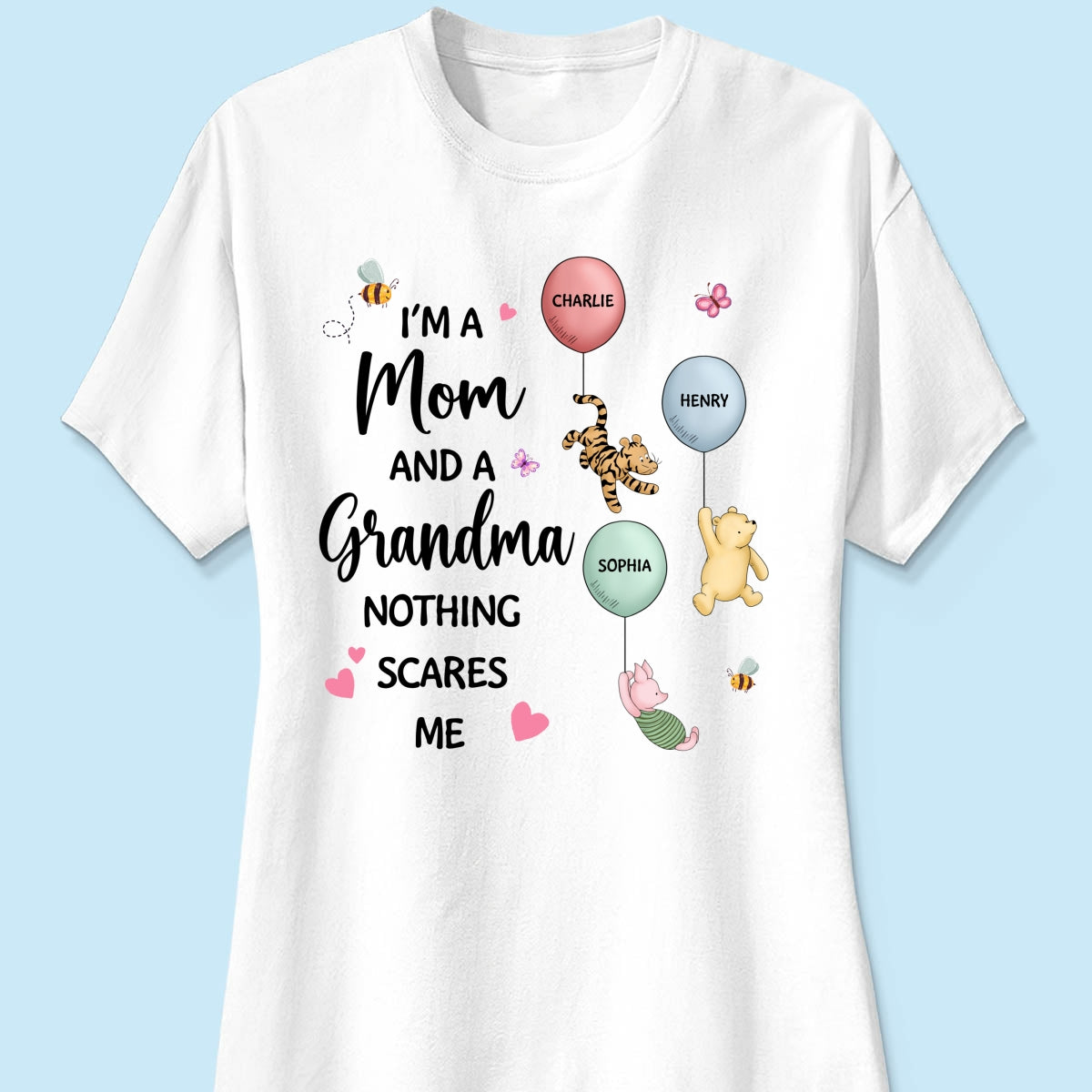 Nothing Scares Me I‘m A Mom And A Grandma Cute Characters Personalized Shirt